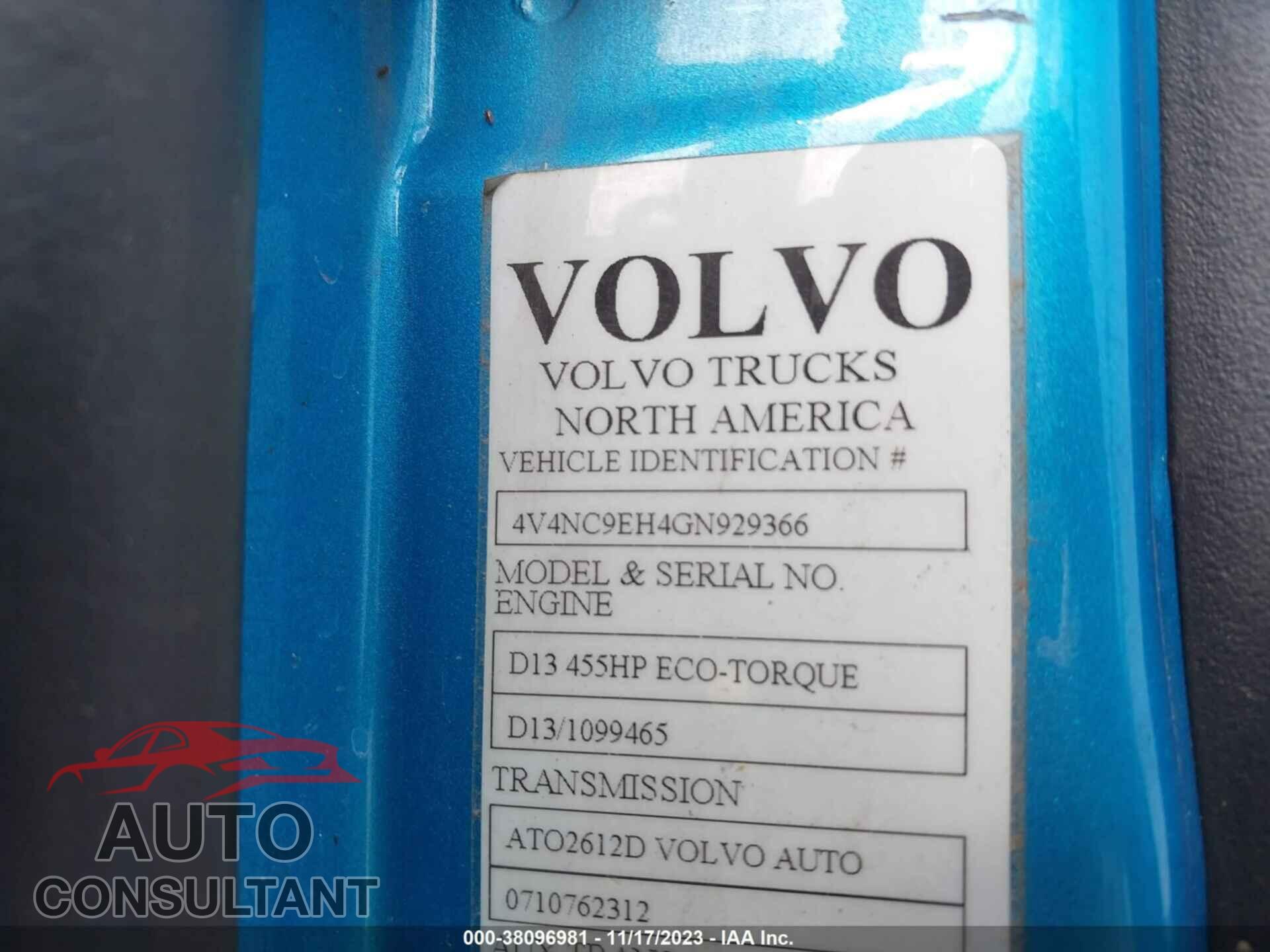 VOLVO VN 2016 - 4V4NC9EH4GN929366