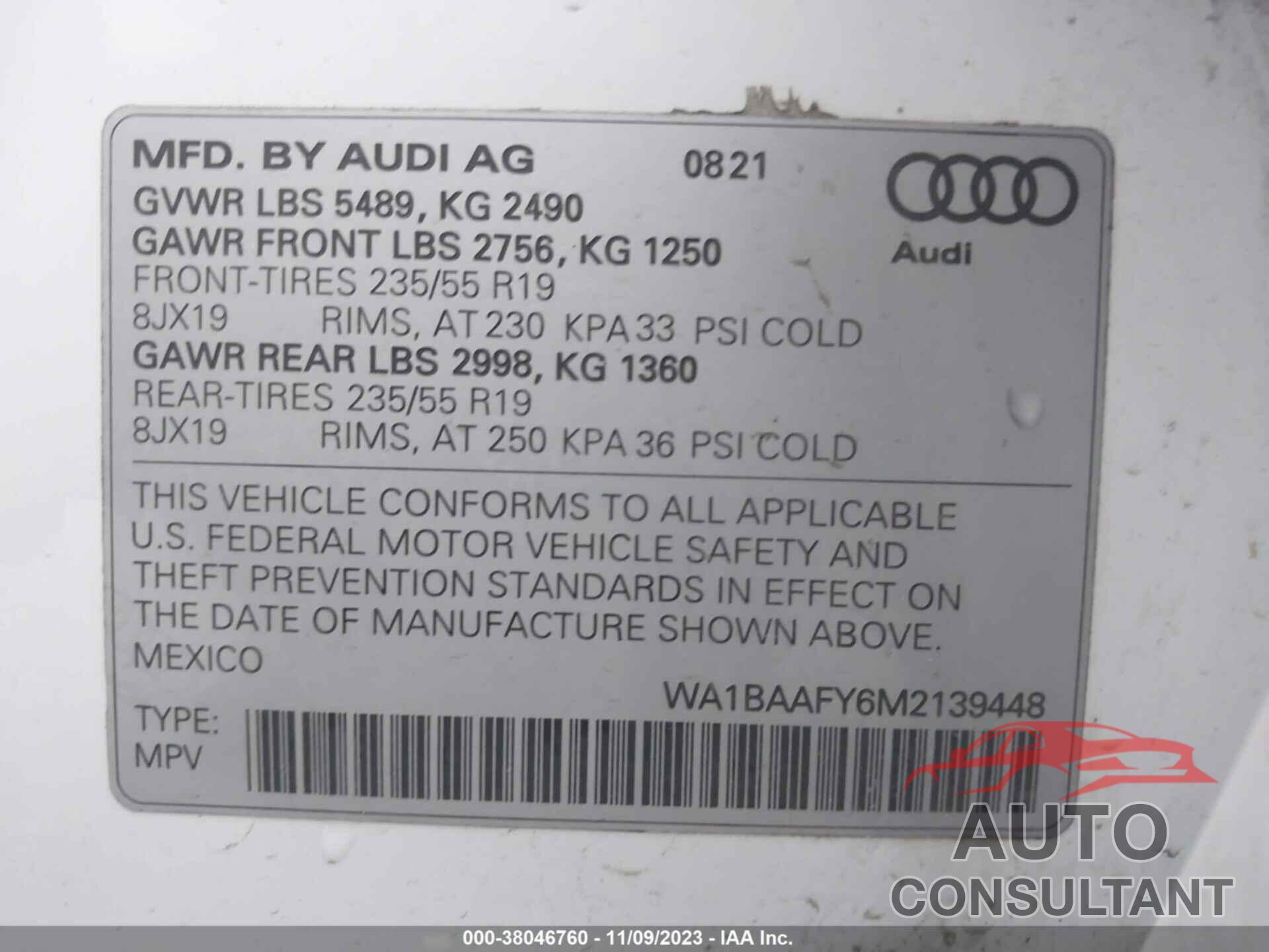 AUDI Q5 2021 - WA1BAAFY6M2139448