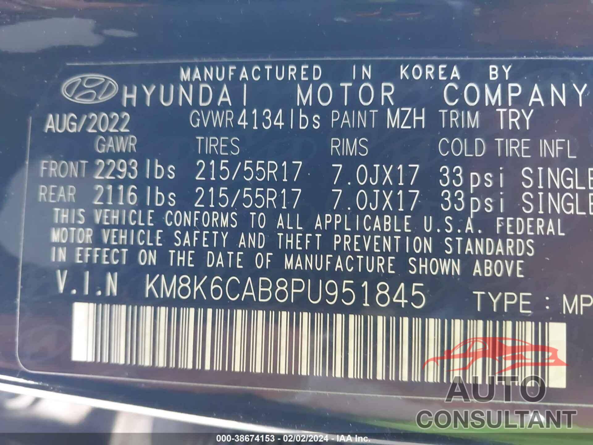 HYUNDAI KONA 2023 - KM8K6CAB8PU951845