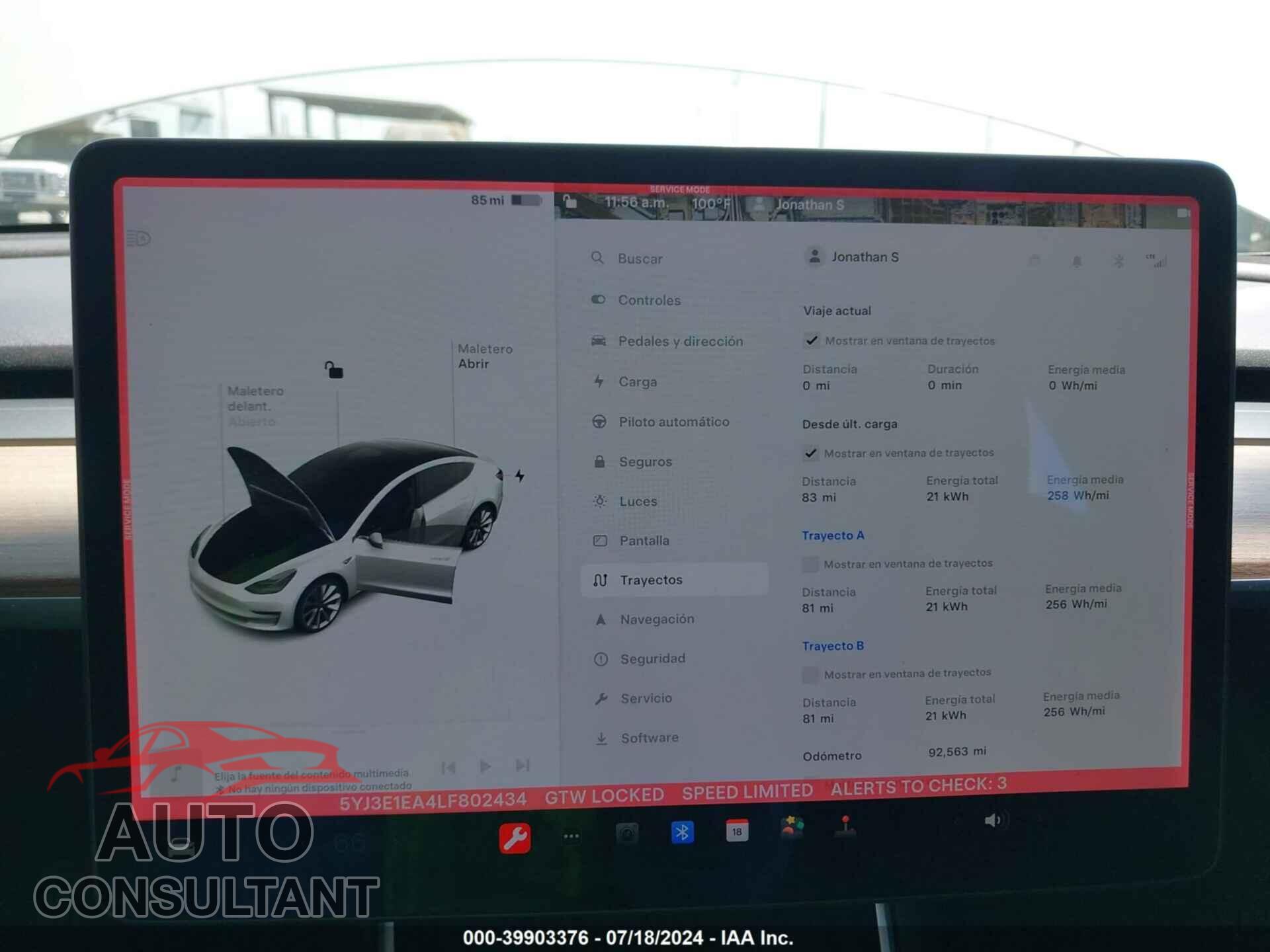 TESLA MODEL 3 2020 - 5YJ3E1EA4LF802434