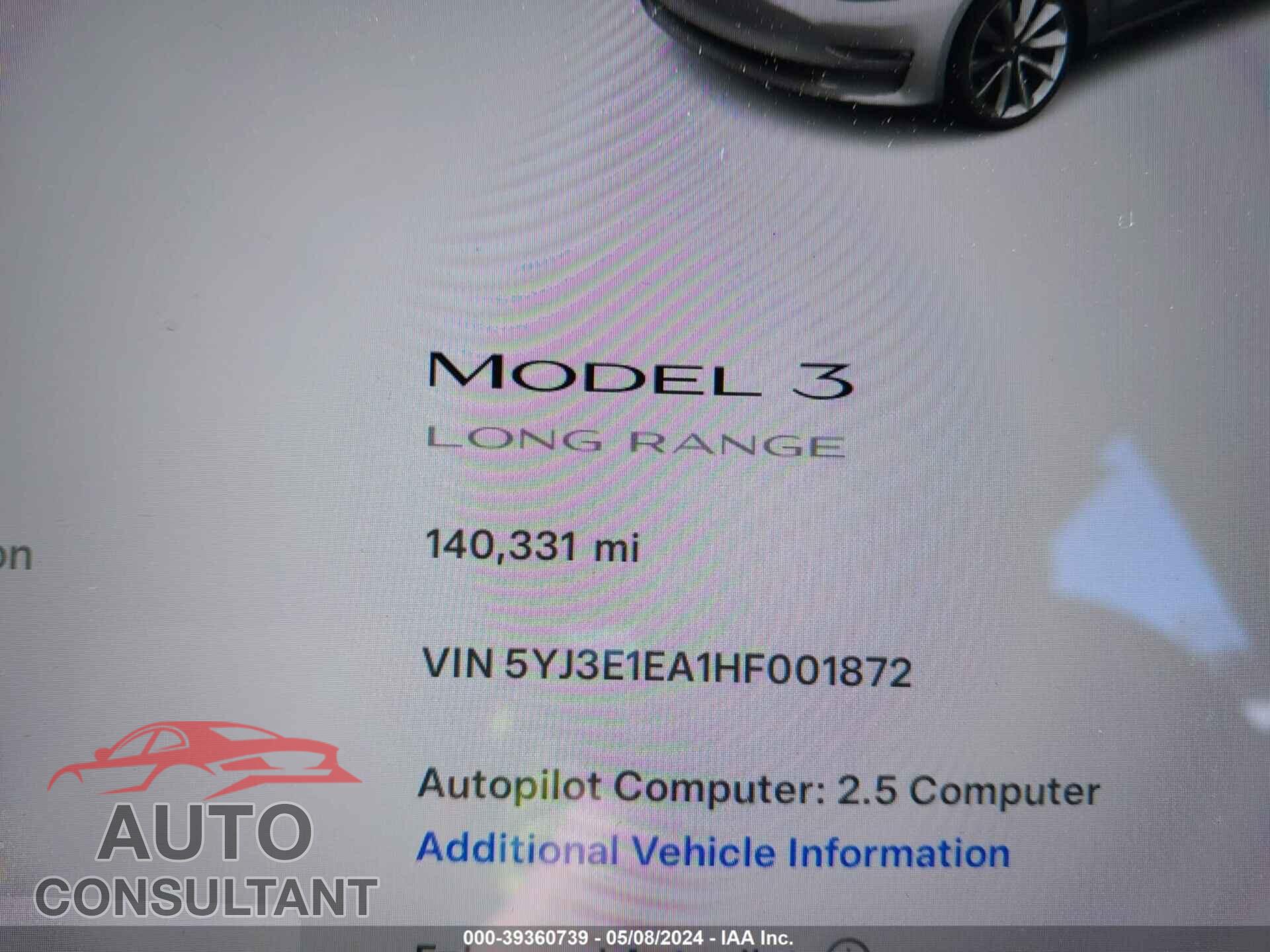 TESLA MODEL 3 2017 - 5YJ3E1EA1HF001872