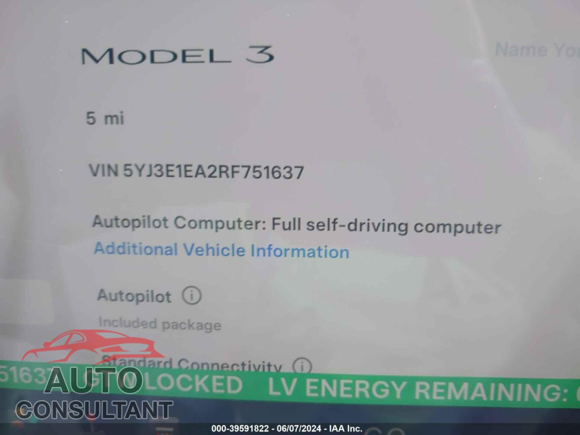 TESLA MODEL 3 2024 - 5YJ3E1EA2RF751637