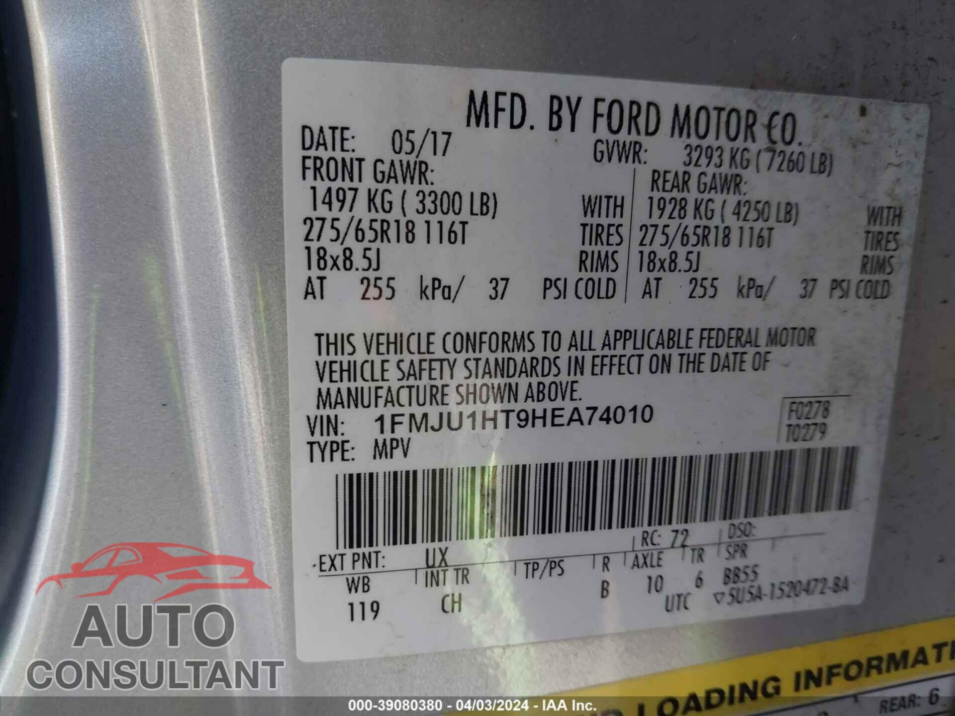 FORD EXPEDITION 2017 - 1FMJU1HT9HEA74010