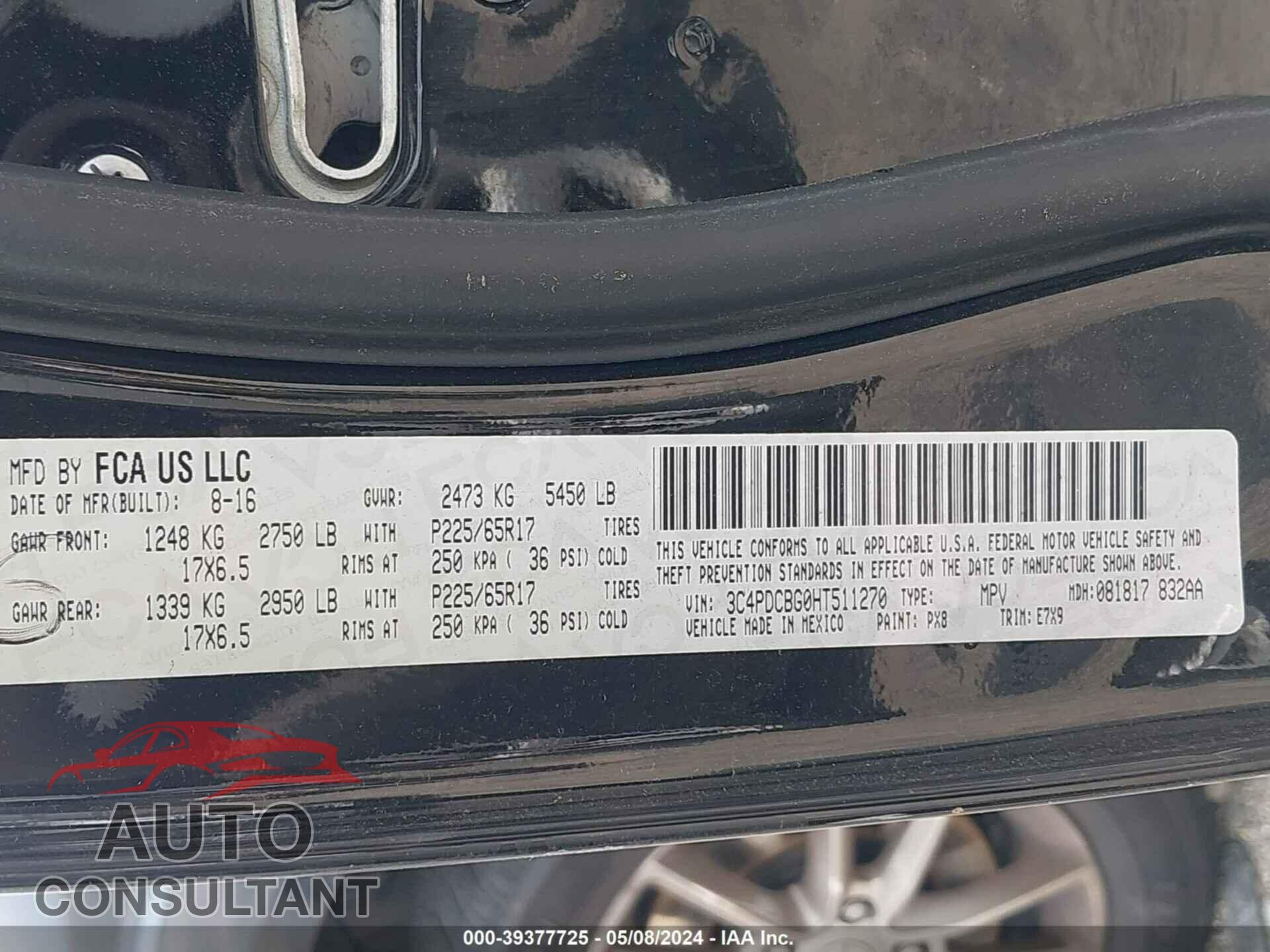 DODGE JOURNEY 2017 - 3C4PDCBG0HT511270