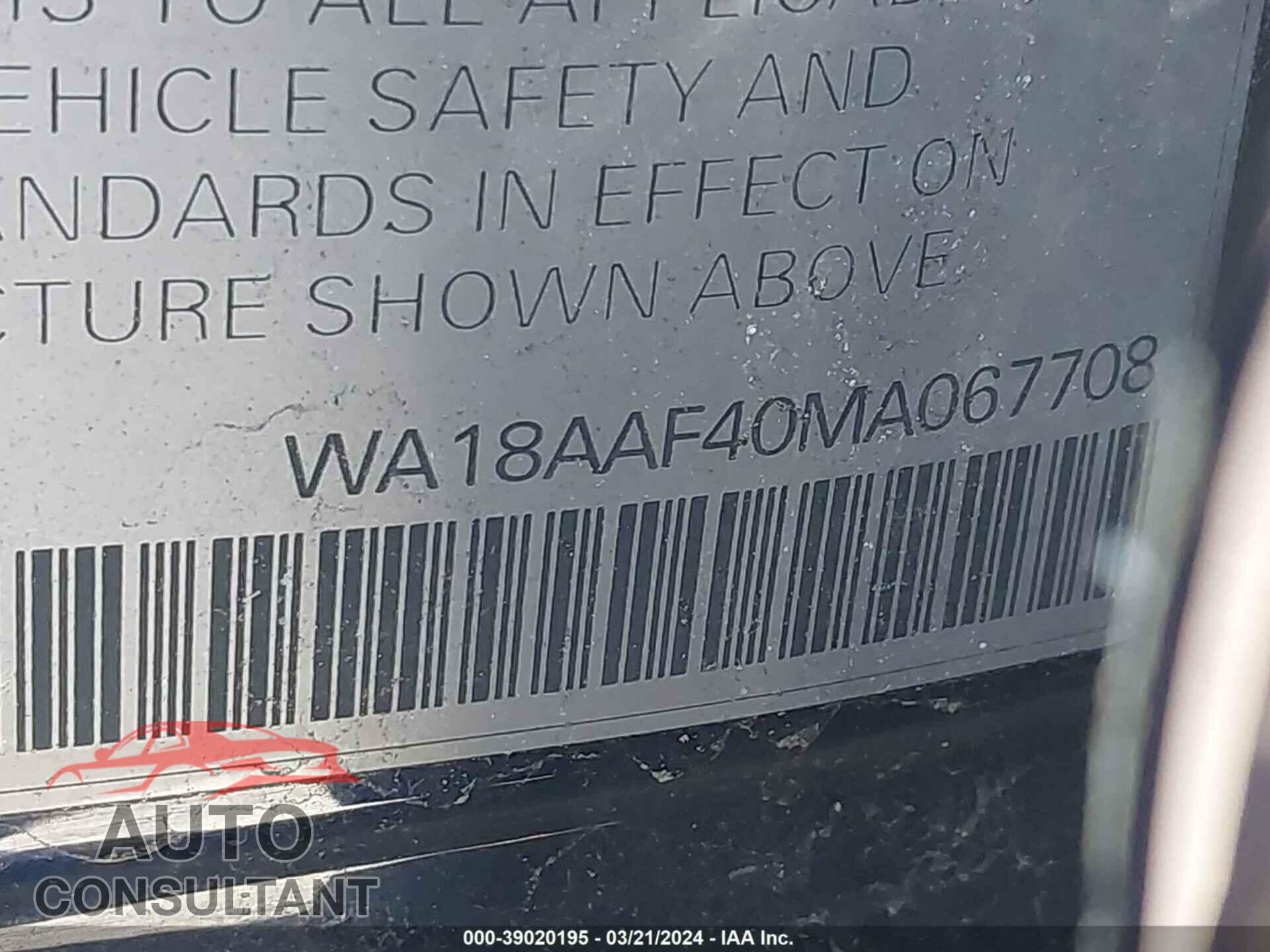 AUDI A4 ALLROAD 2021 - WA18AAF40MA067708