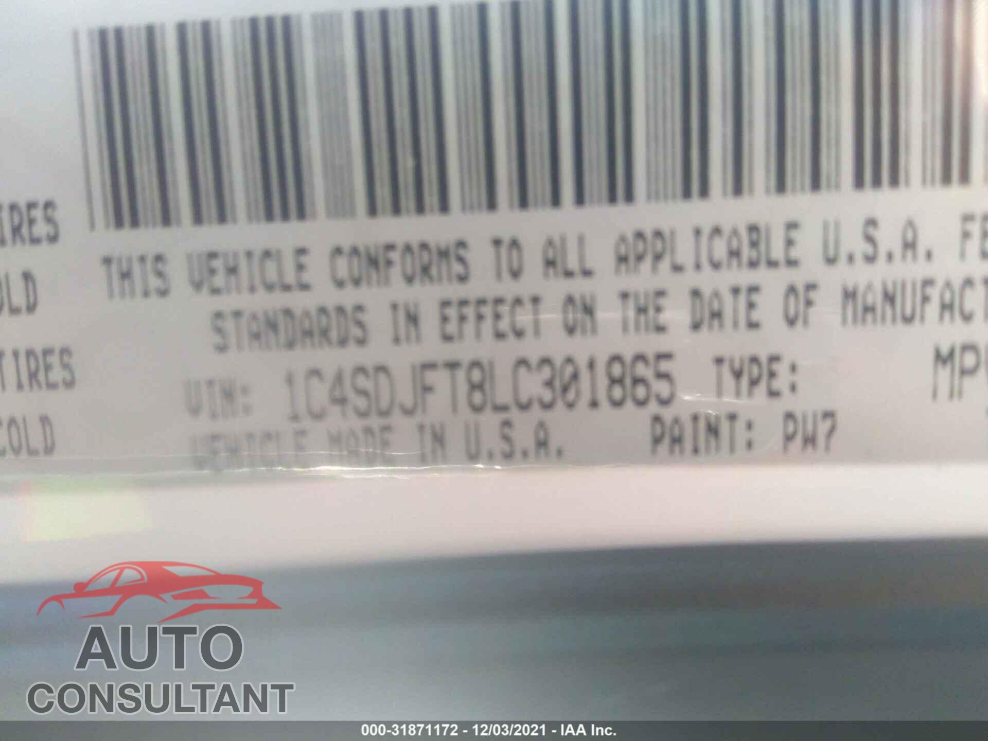 DODGE DURANGO 2020 - 1C4SDJFT8LC301865
