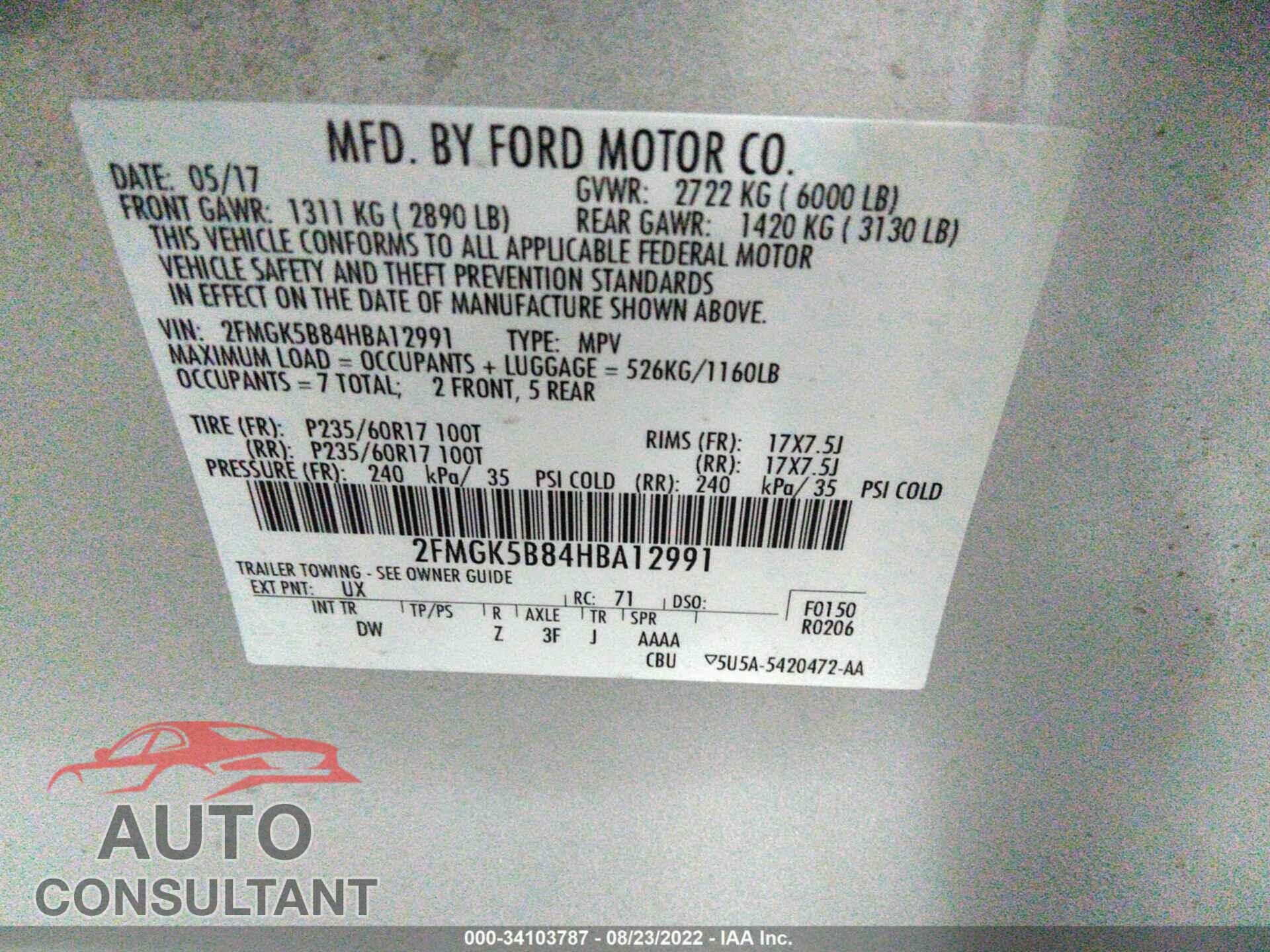 FORD FLEX 2017 - 2FMGK5B84HBA12991
