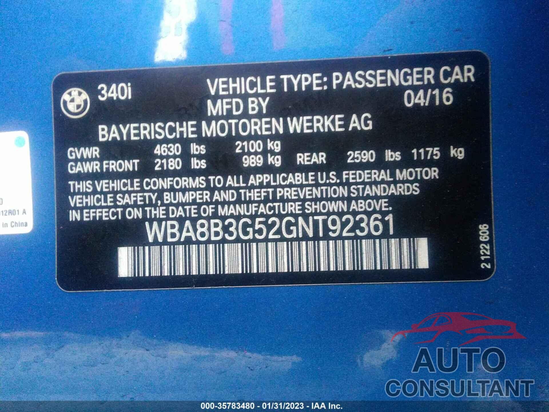 BMW 340I 2016 - WBA8B3G52GNT92361