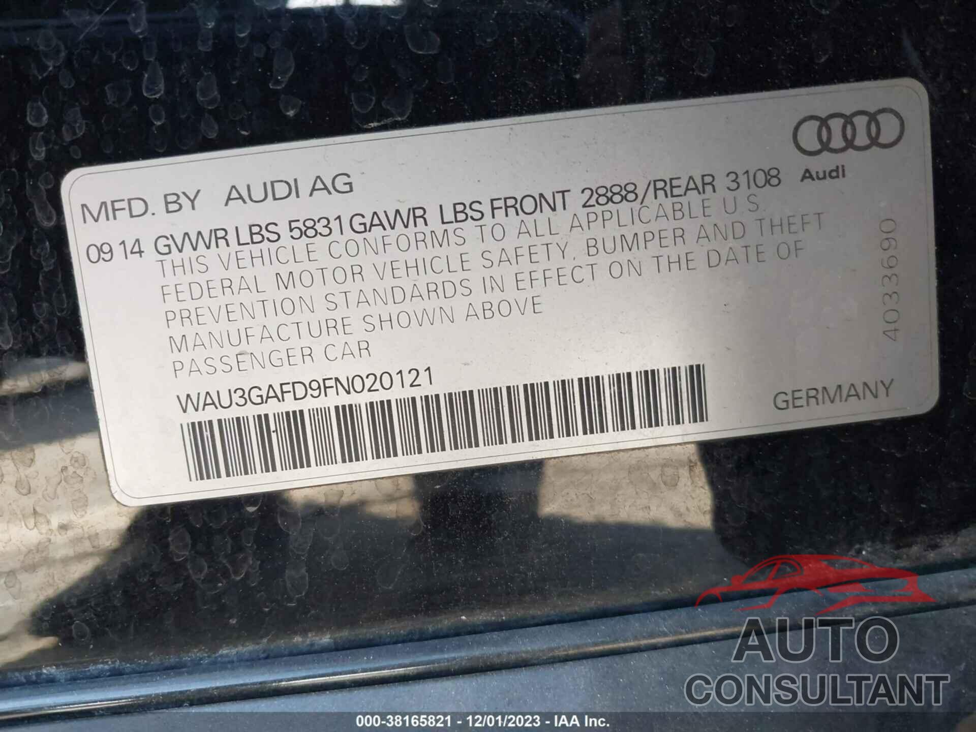 AUDI A8 L 2015 - WAU3GAFD9FN020121