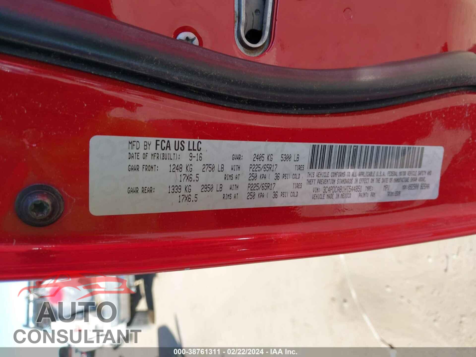 DODGE JOURNEY 2017 - 3C4PDCAB1HT544851