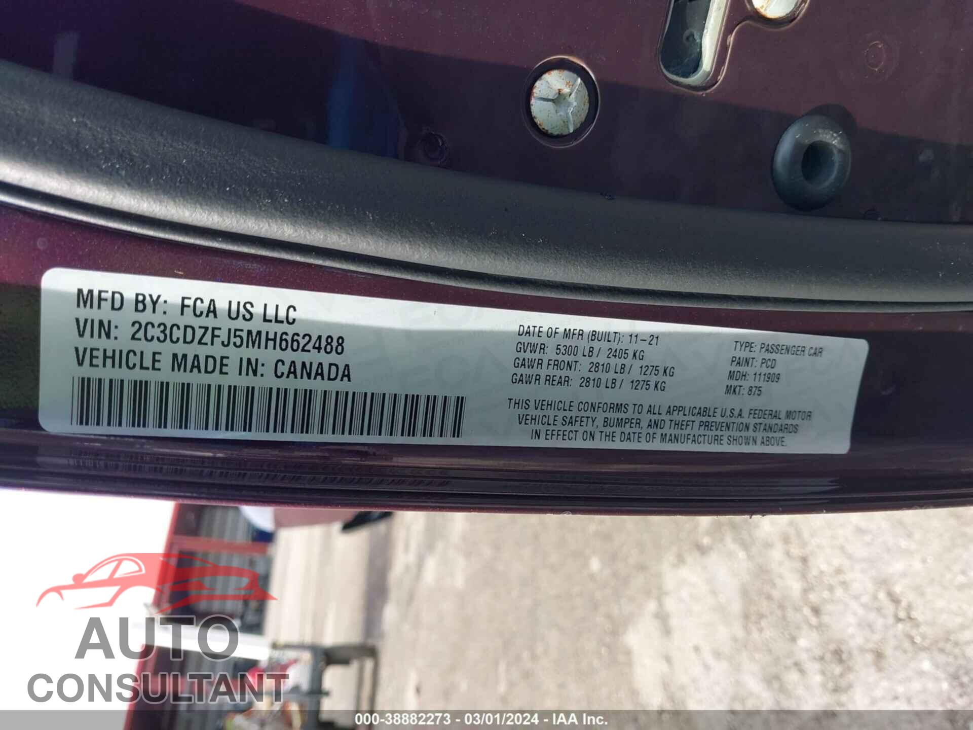 DODGE CHALLENGER 2021 - 2C3CDZFJ5MH662488