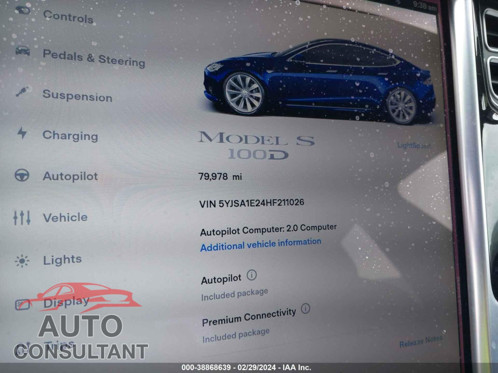 TESLA MODEL S 2017 - 5YJSA1E24HF211026