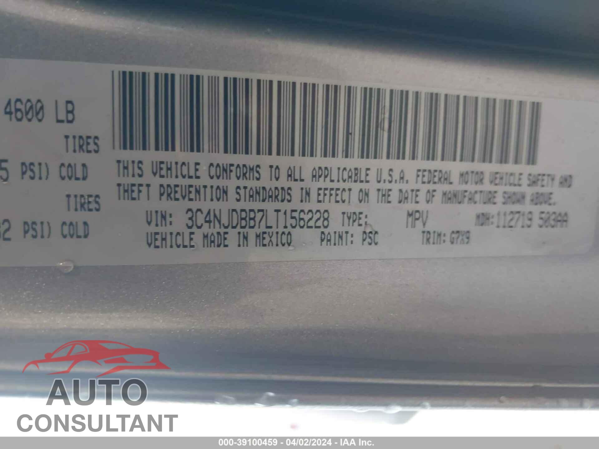 JEEP COMPASS 2020 - 3C4NJDBB7LT156228