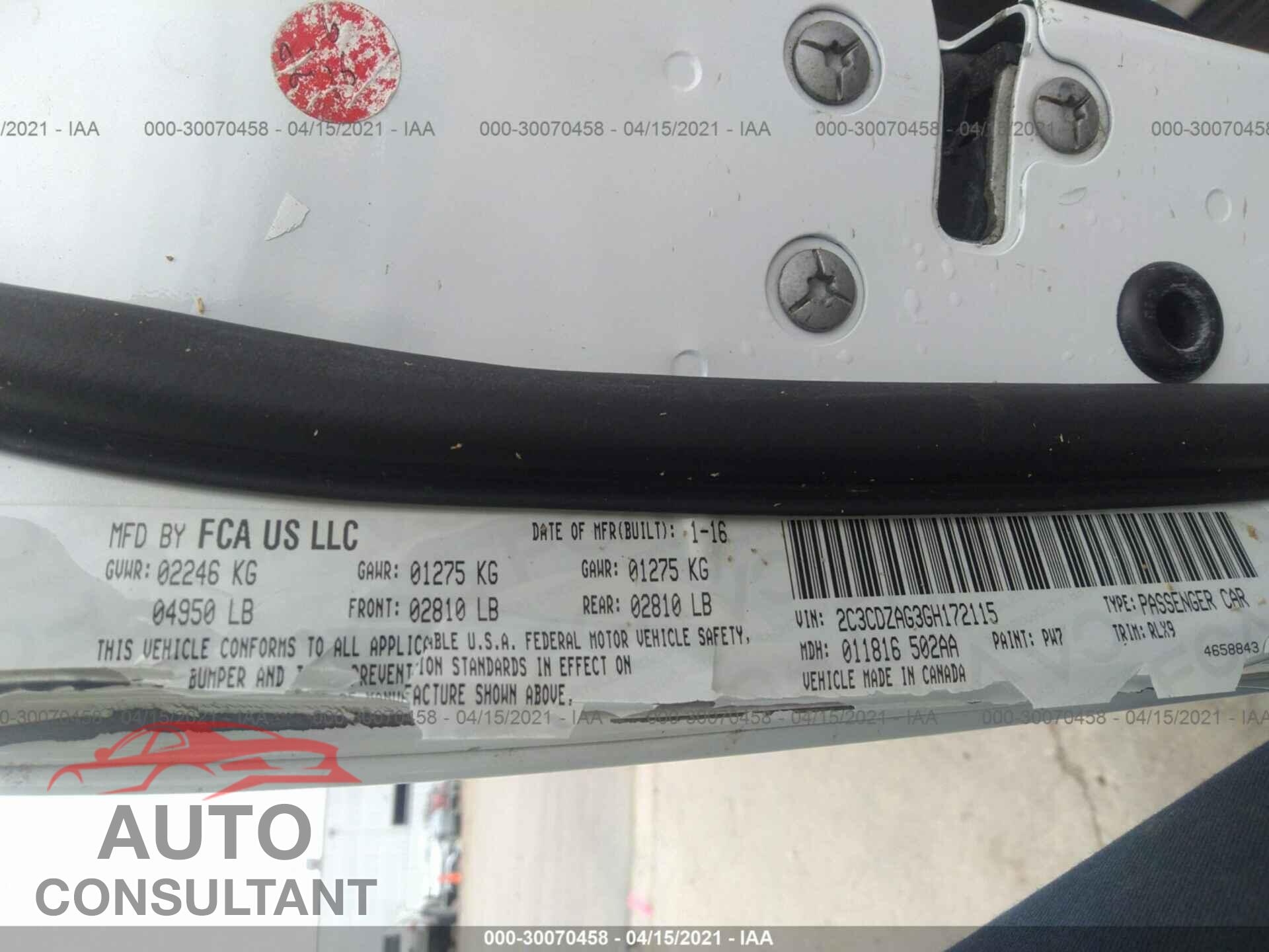 DODGE CHALLENGER 2016 - 2C3CDZAG3GH172115