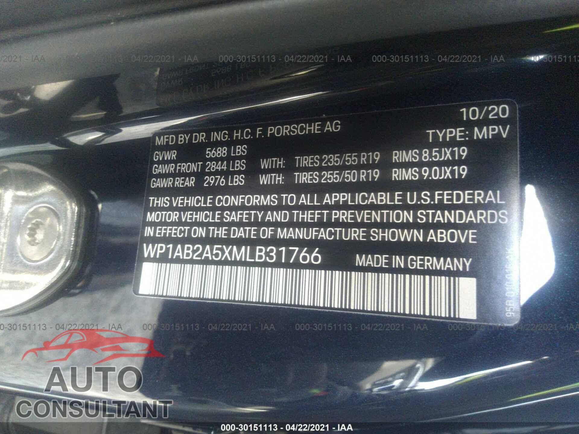 PORSCHE MACAN 2021 - WP1AB2A5XMLB31766