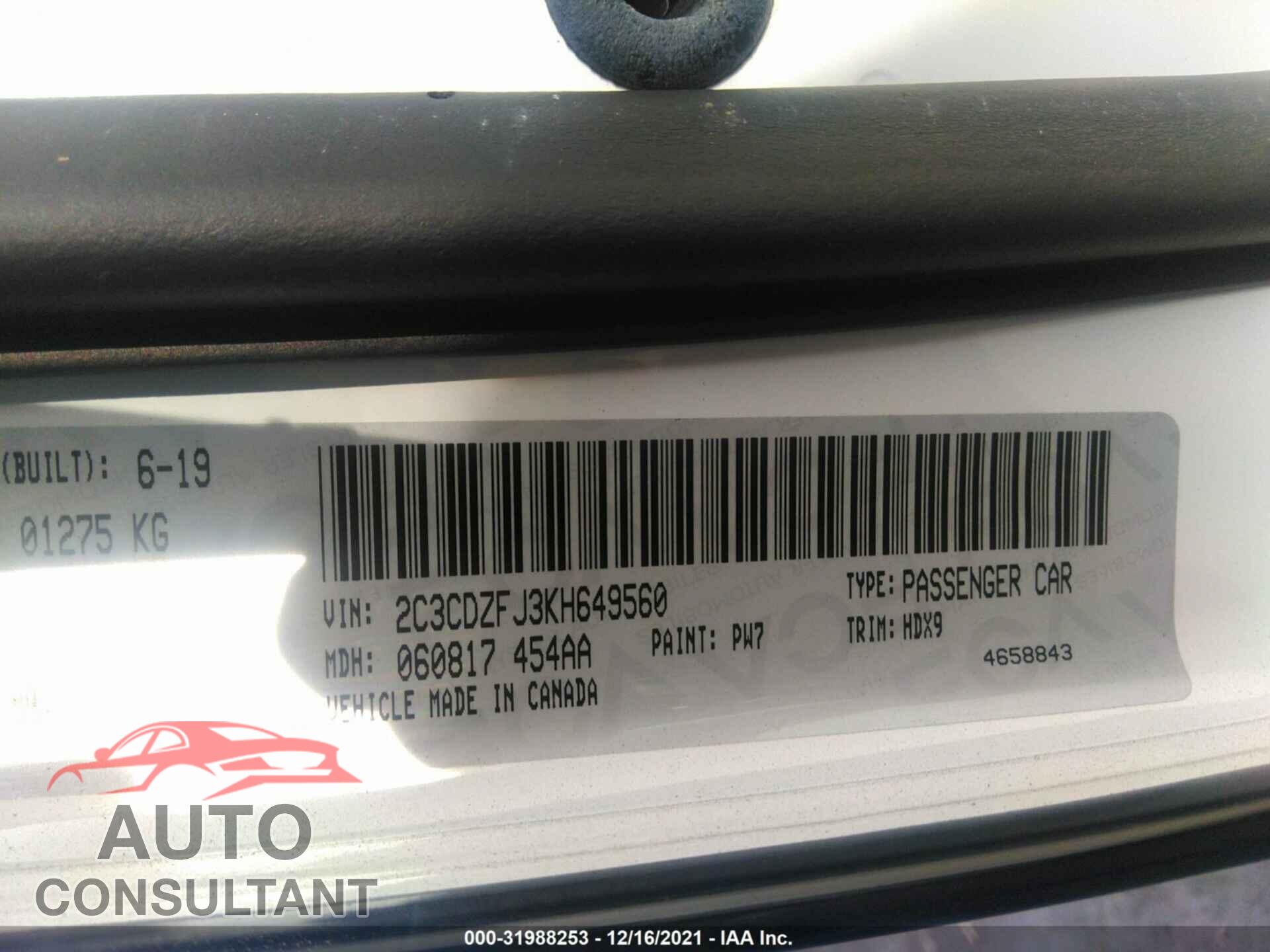DODGE CHALLENGER 2019 - 2C3CDZFJ3KH649560