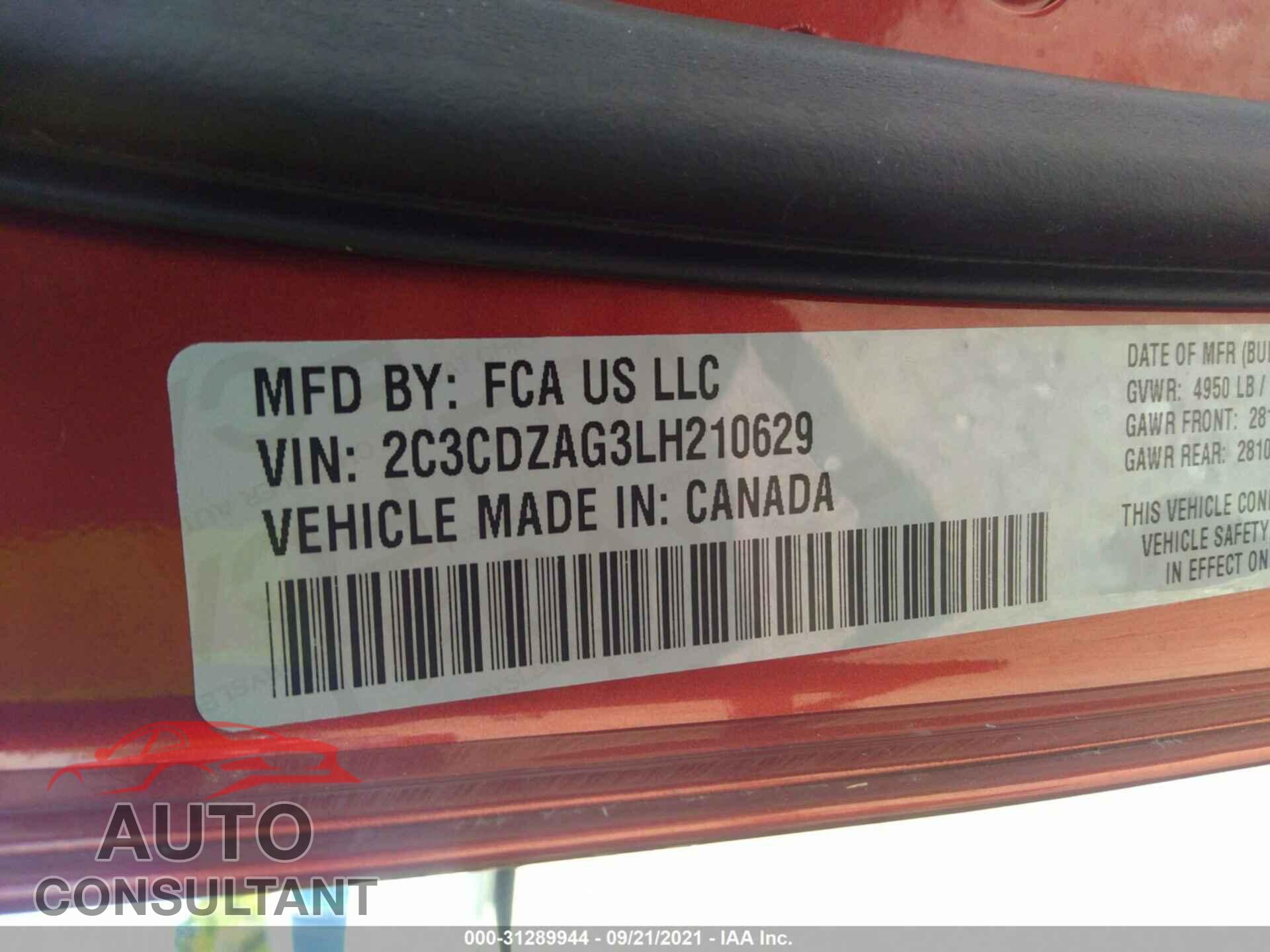DODGE CHALLENGER 2020 - 2C3CDZAG3LH210629