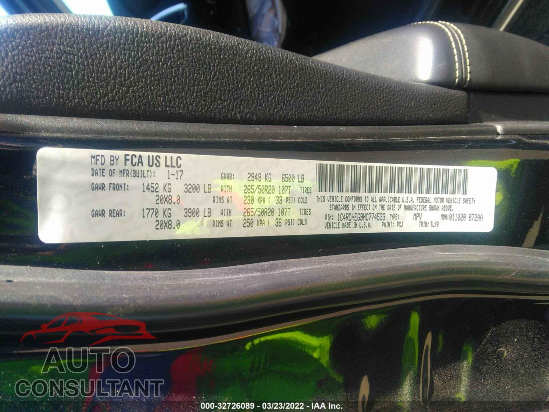 DODGE DURANGO 2017 - 1C4RDHEG9HC774533