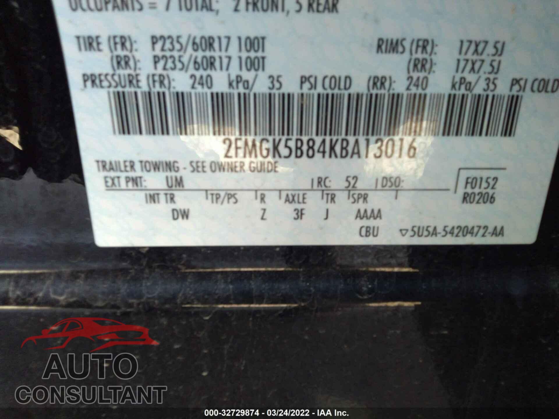 FORD FLEX 2019 - 2FMGK5B84KBA13016