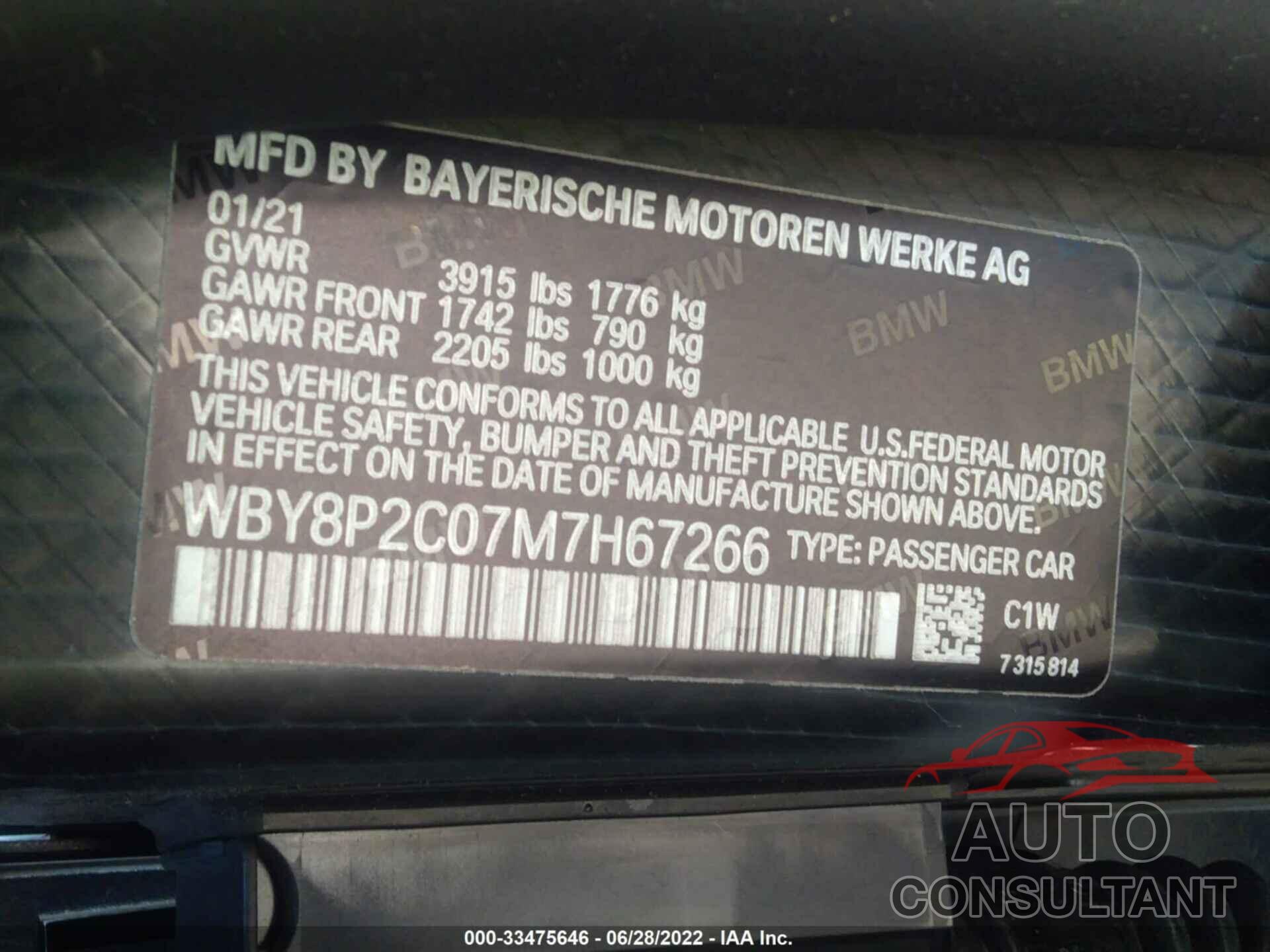 BMW I3 2021 - WBY8P2C07M7H67266
