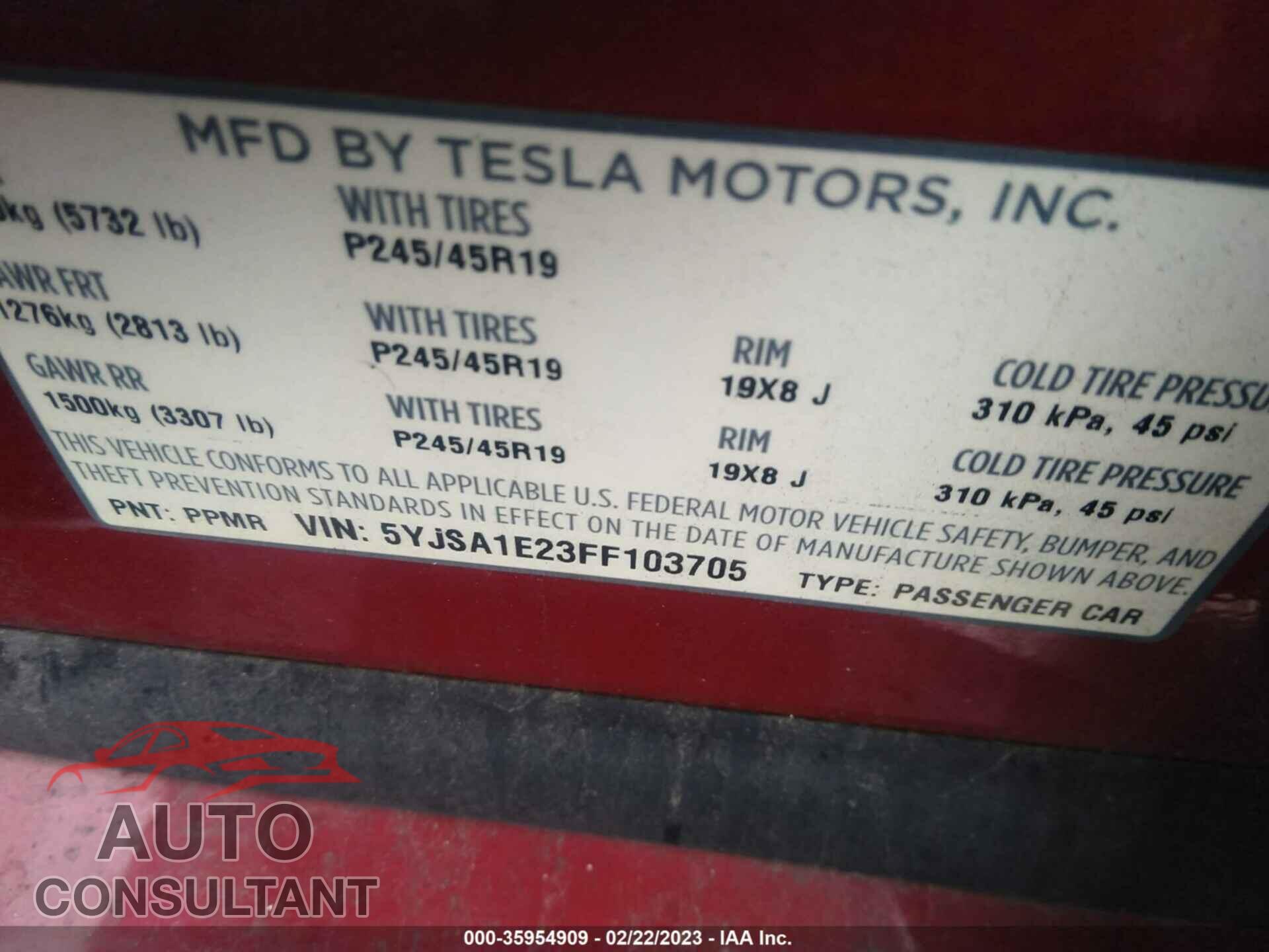 TESLA MODEL S 2015 - 5YJSA1E23FF103705