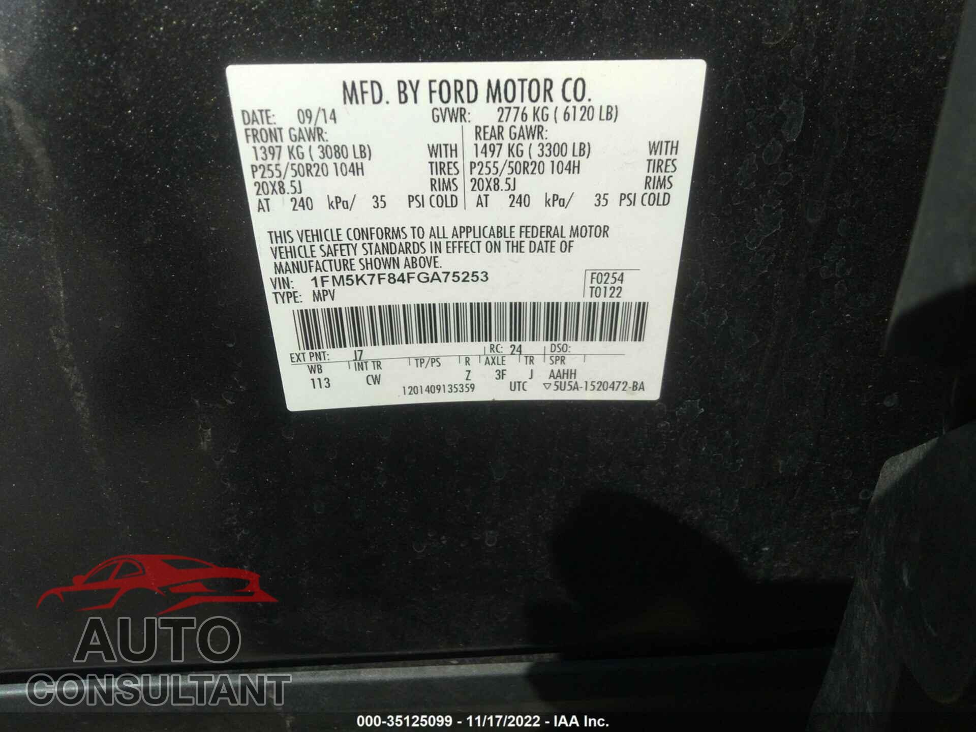 FORD EXPLORER 2015 - 1FM5K7F84FGA75253