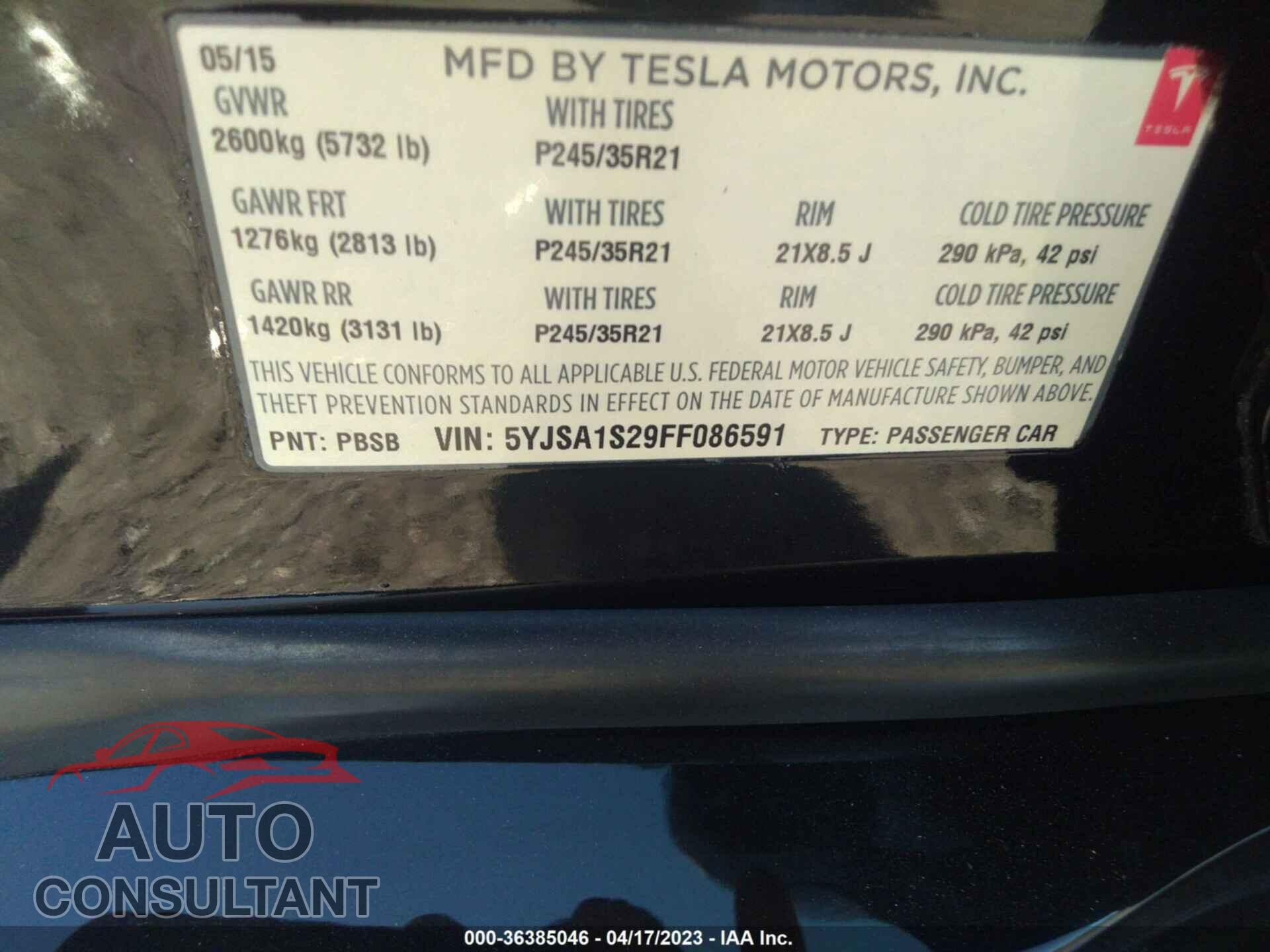 TESLA MODEL S 2015 - 5YJSA1S29FF086591