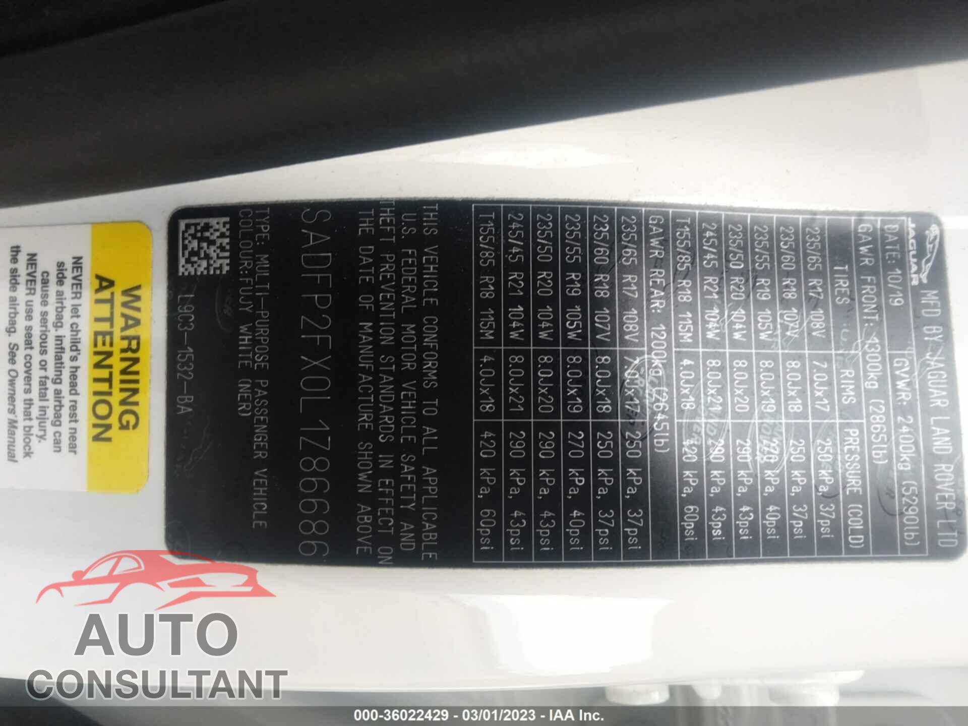 JAGUAR E-PACE 2020 - SADFP2FX0L1Z86686