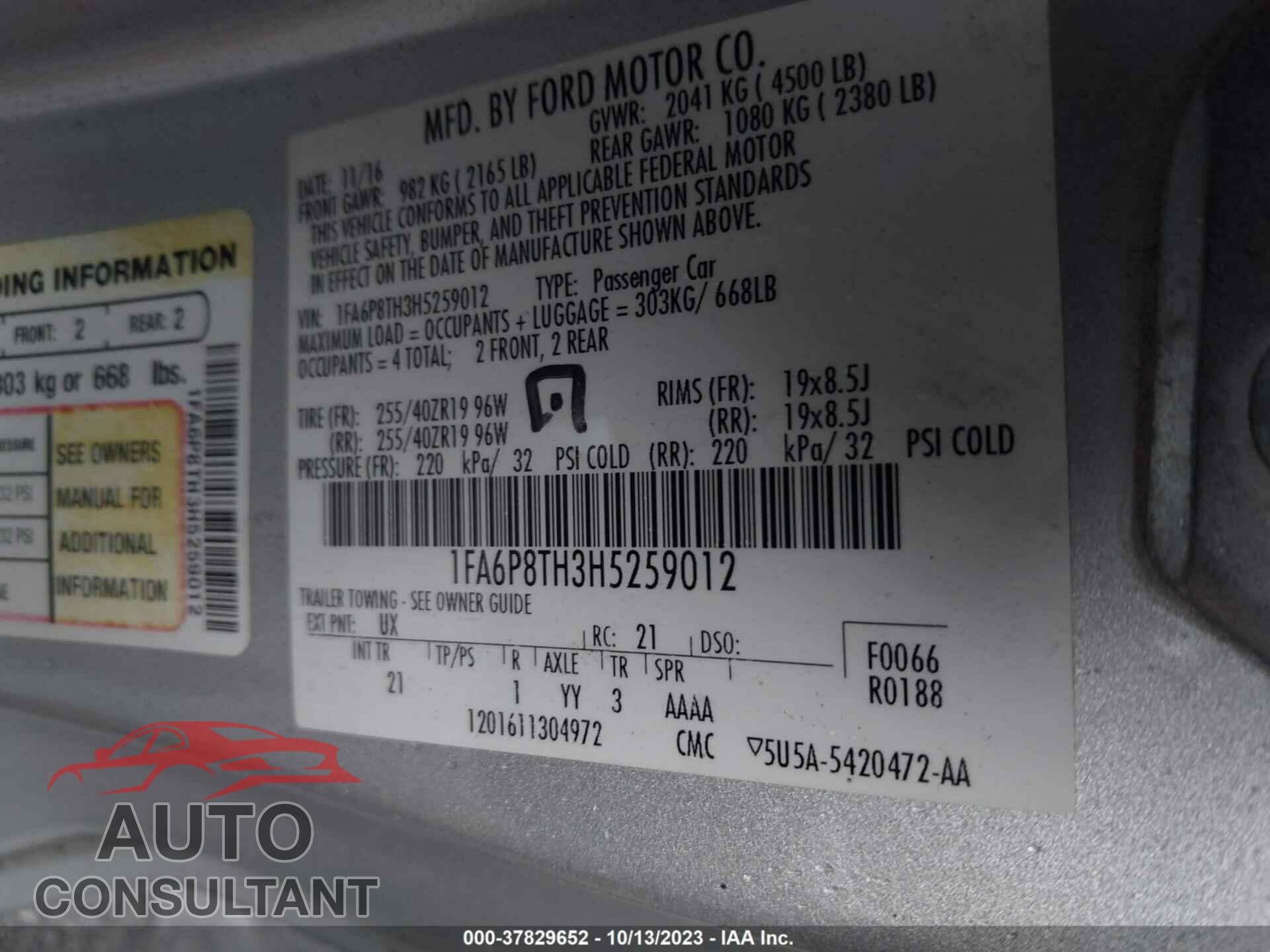 FORD MUSTANG 2017 - 1FA6P8TH3H5259012