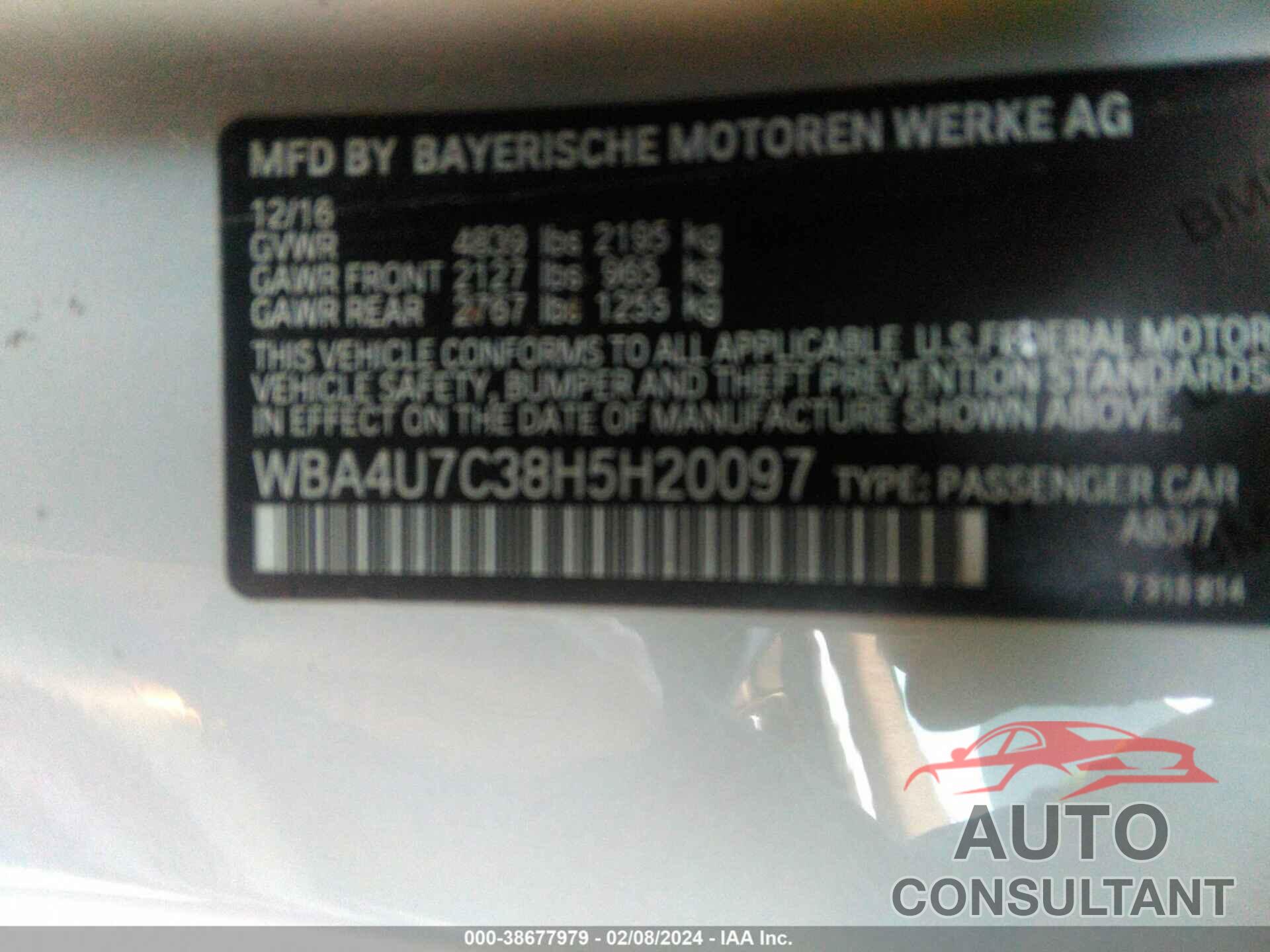 BMW 430I 2017 - WBA4U7C38H5H20097