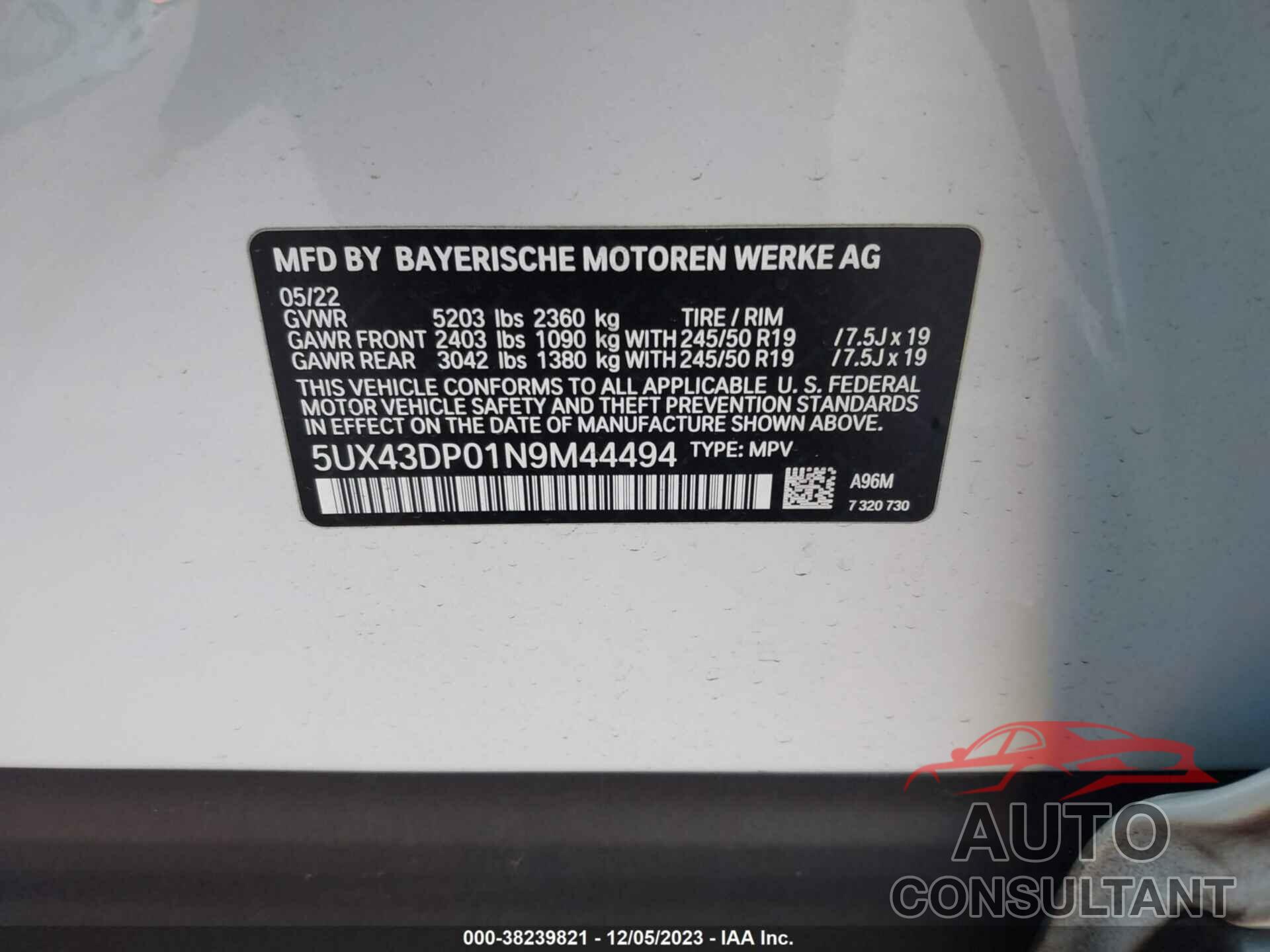 BMW X3 2022 - 5UX43DP01N9M44494