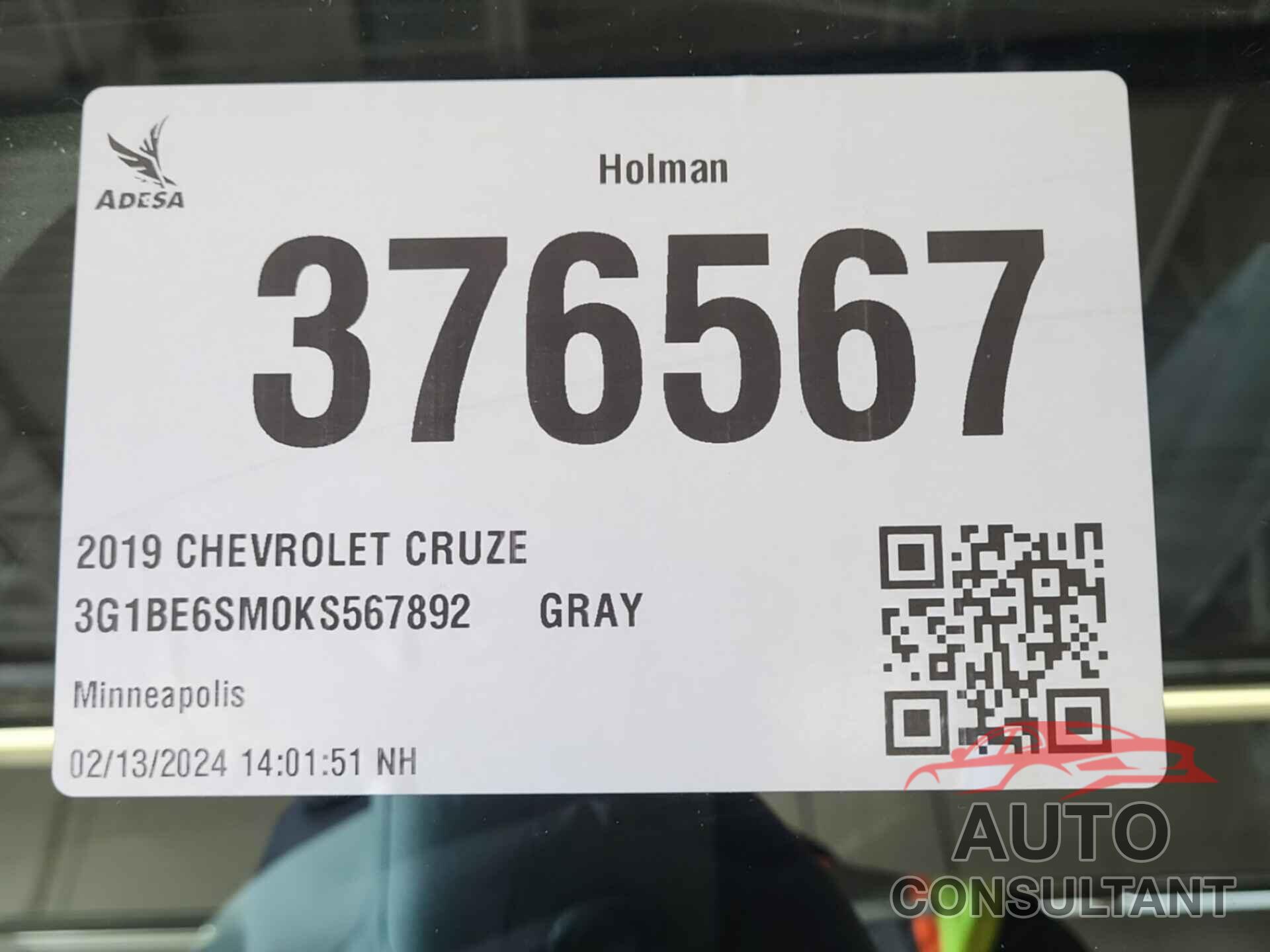 CHEVROLET CRUZE 2019 - 3G1BE6SM0KS567892