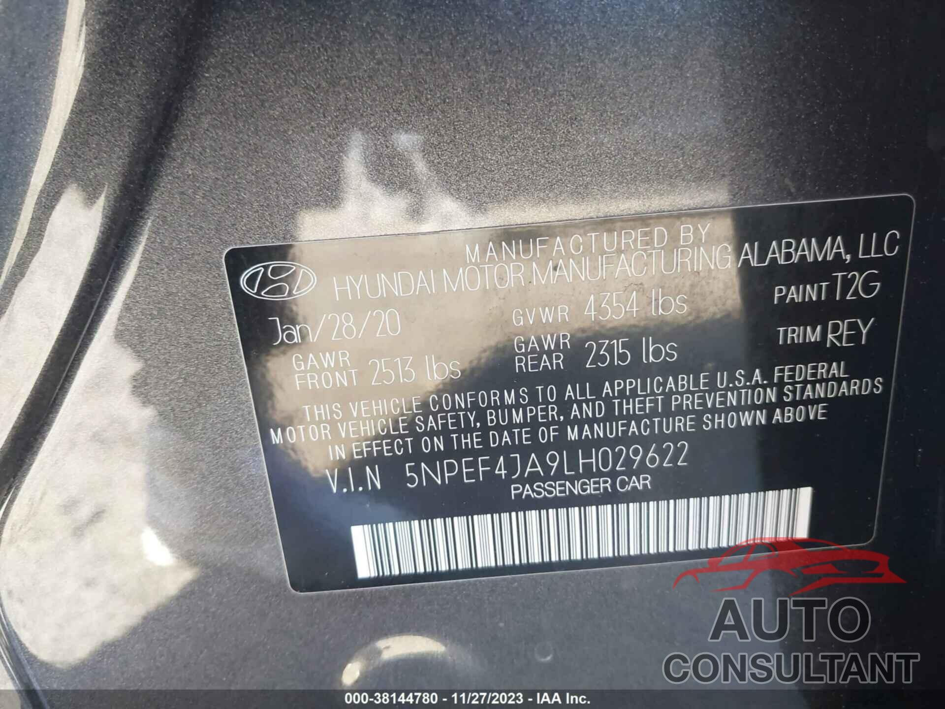 HYUNDAI SONATA 2020 - 5NPEF4JA9LH029622