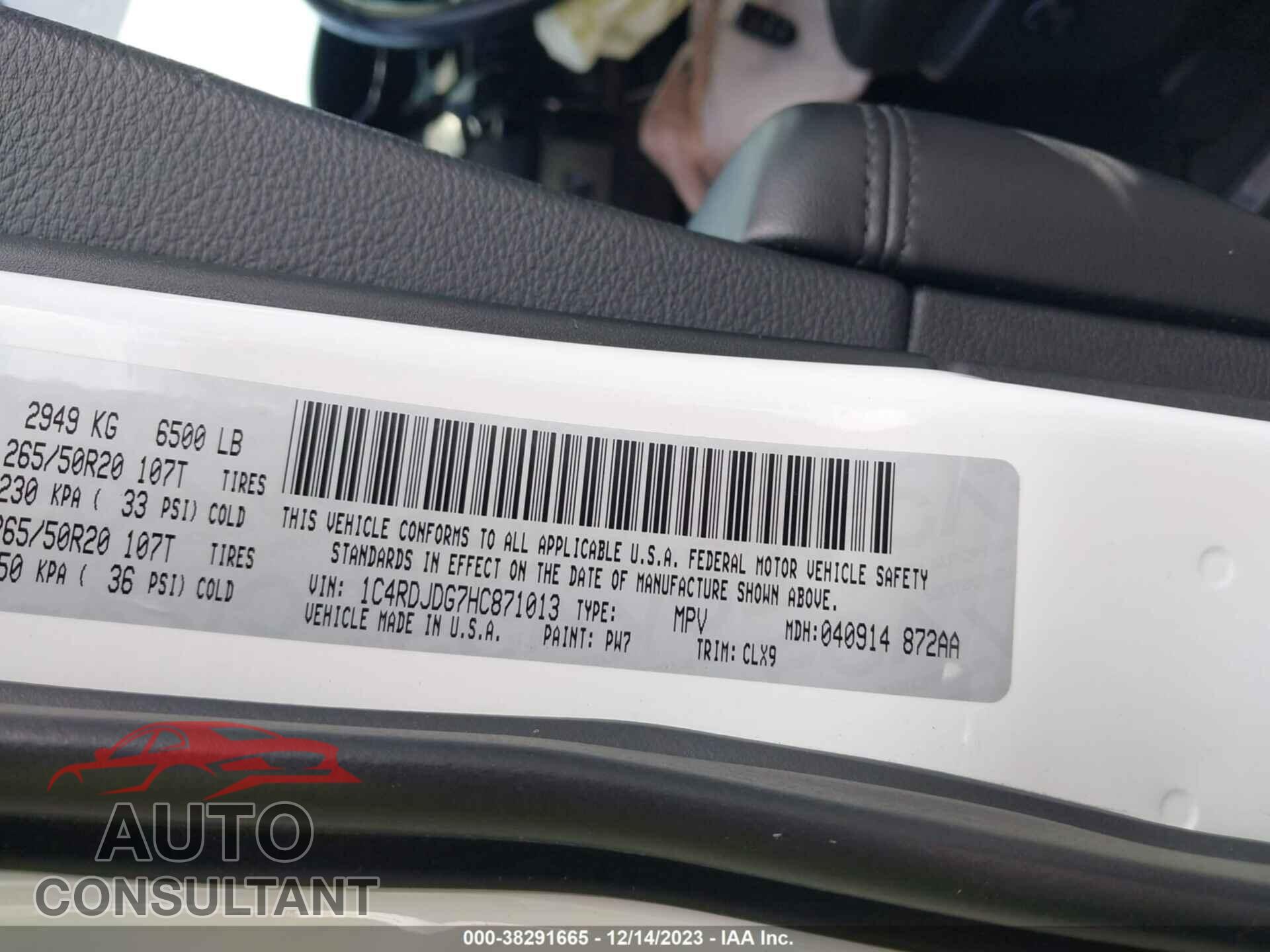 DODGE DURANGO 2017 - 1C4RDJDG7HC871013