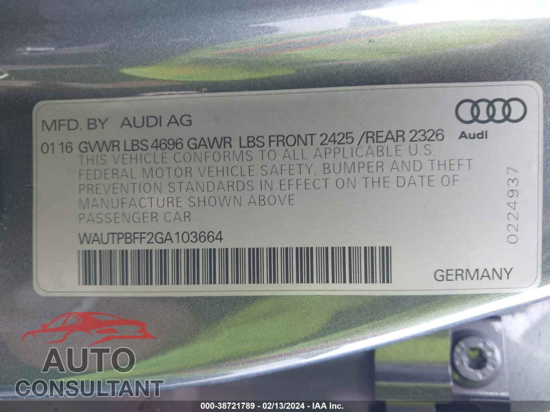 AUDI A3 E-TRON 2016 - WAUTPBFF2GA103664