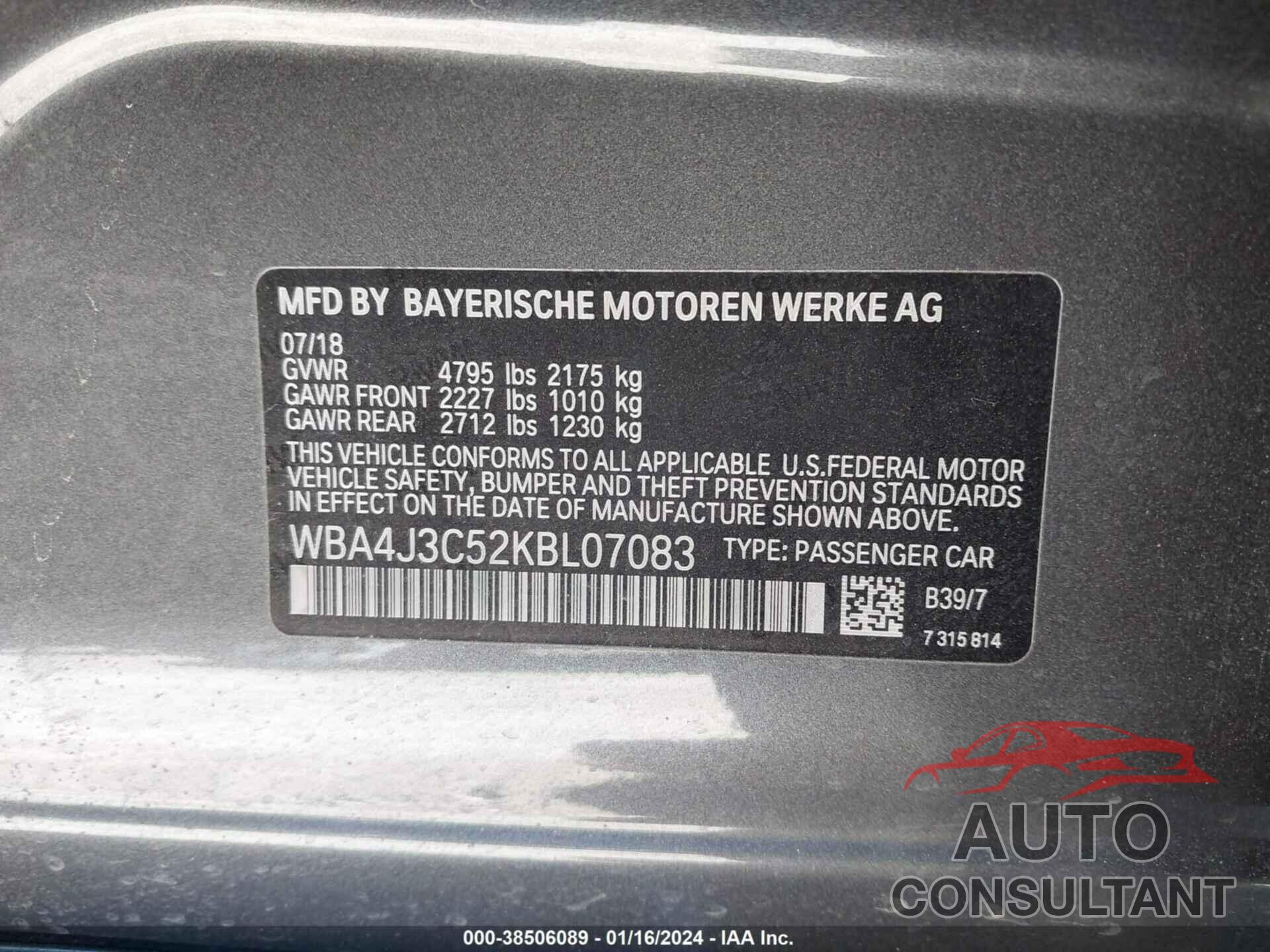 BMW 430XI 2019 - WBA4J3C52KBL07083