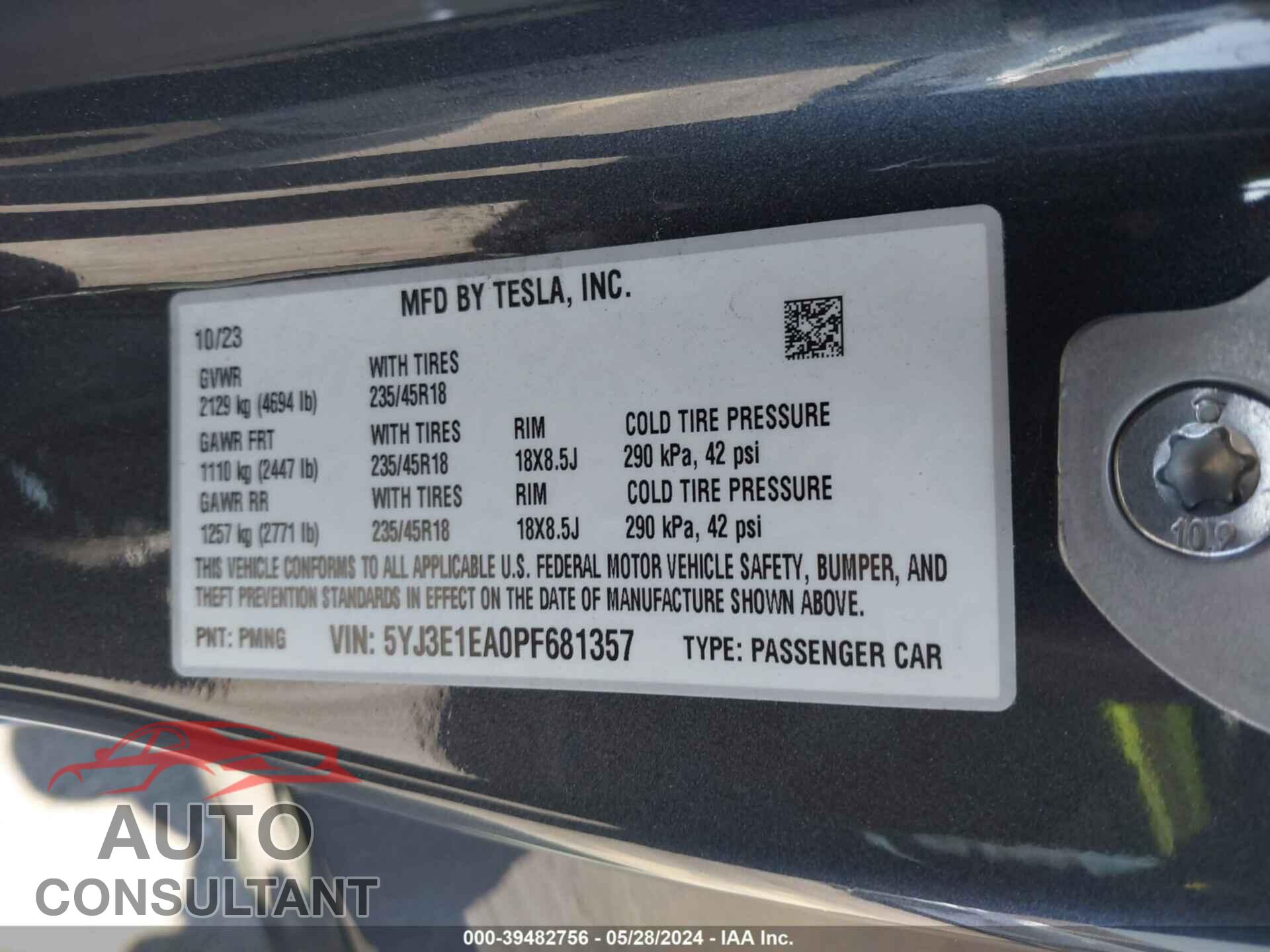 TESLA MODEL 3 2023 - 5YJ3E1EA0PF681357