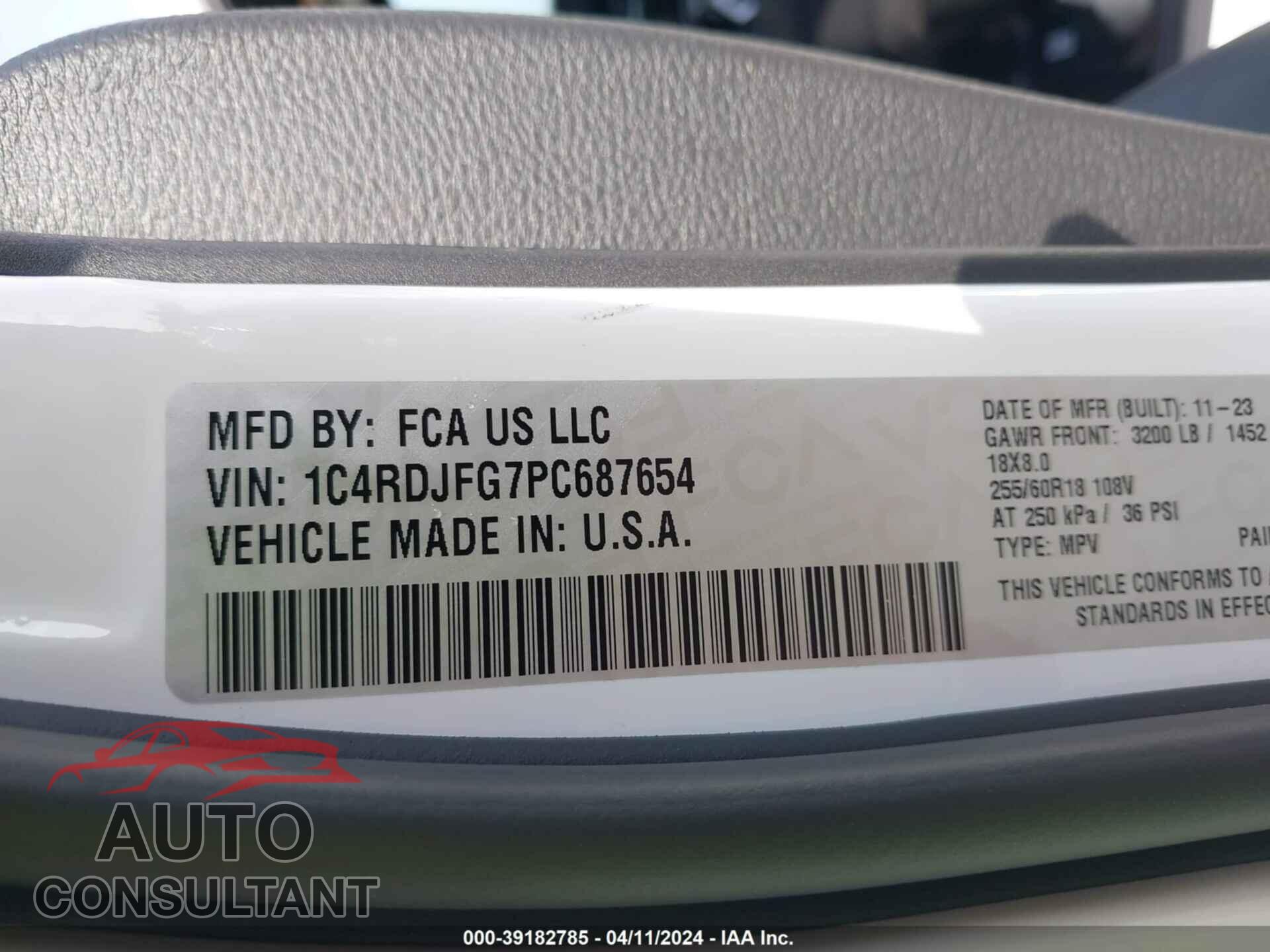DODGE DURANGO 2023 - 1C4RDJFG7PC687654