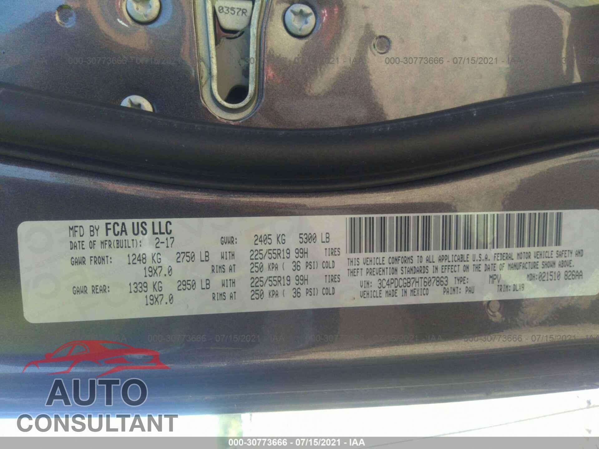 DODGE JOURNEY 2017 - 3C4PDCGB7HT607863