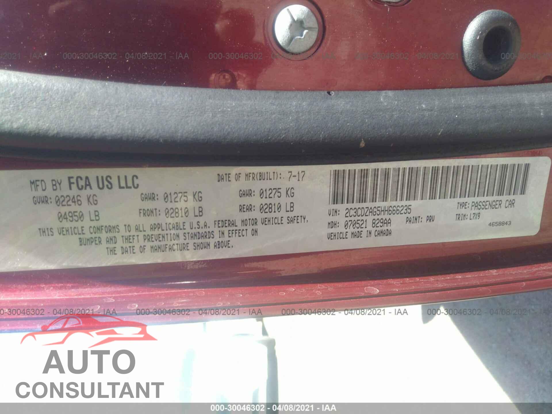 DODGE CHALLENGER 2017 - 2C3CDZAG5HH666235