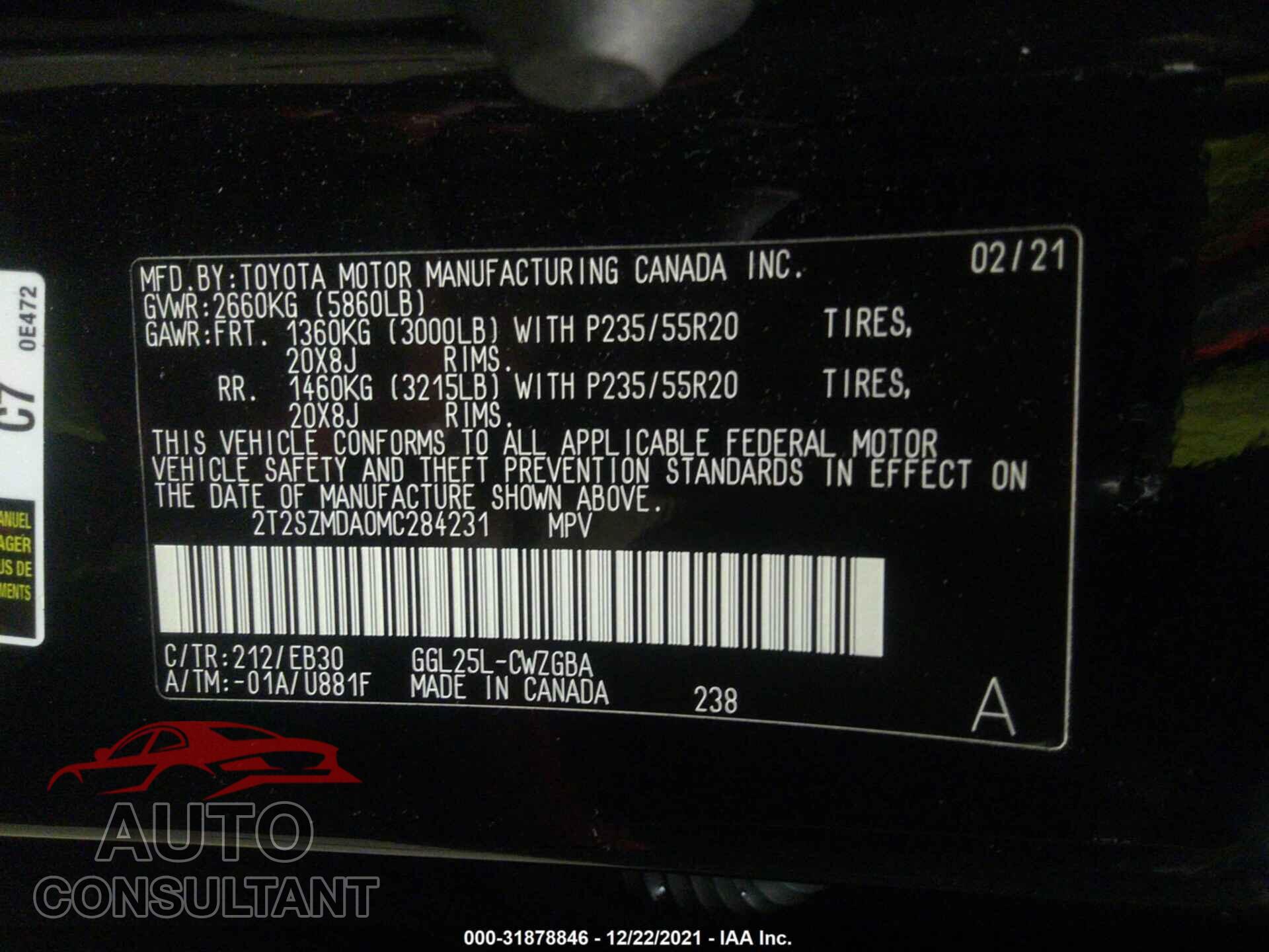 LEXUS RX 2021 - 2T2SZMDA0MC284231