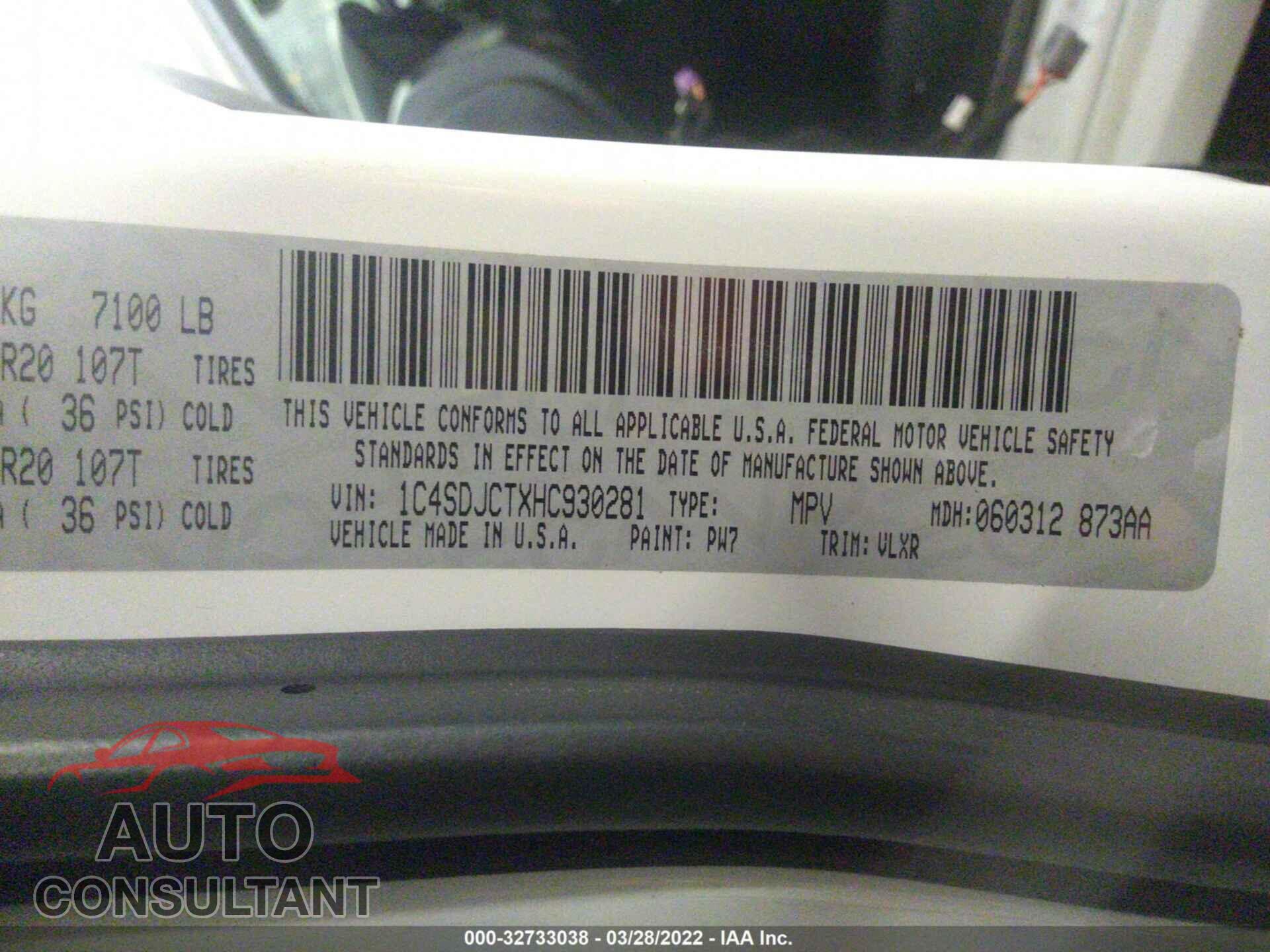 DODGE DURANGO 2017 - 1C4SDJCTXHC930281