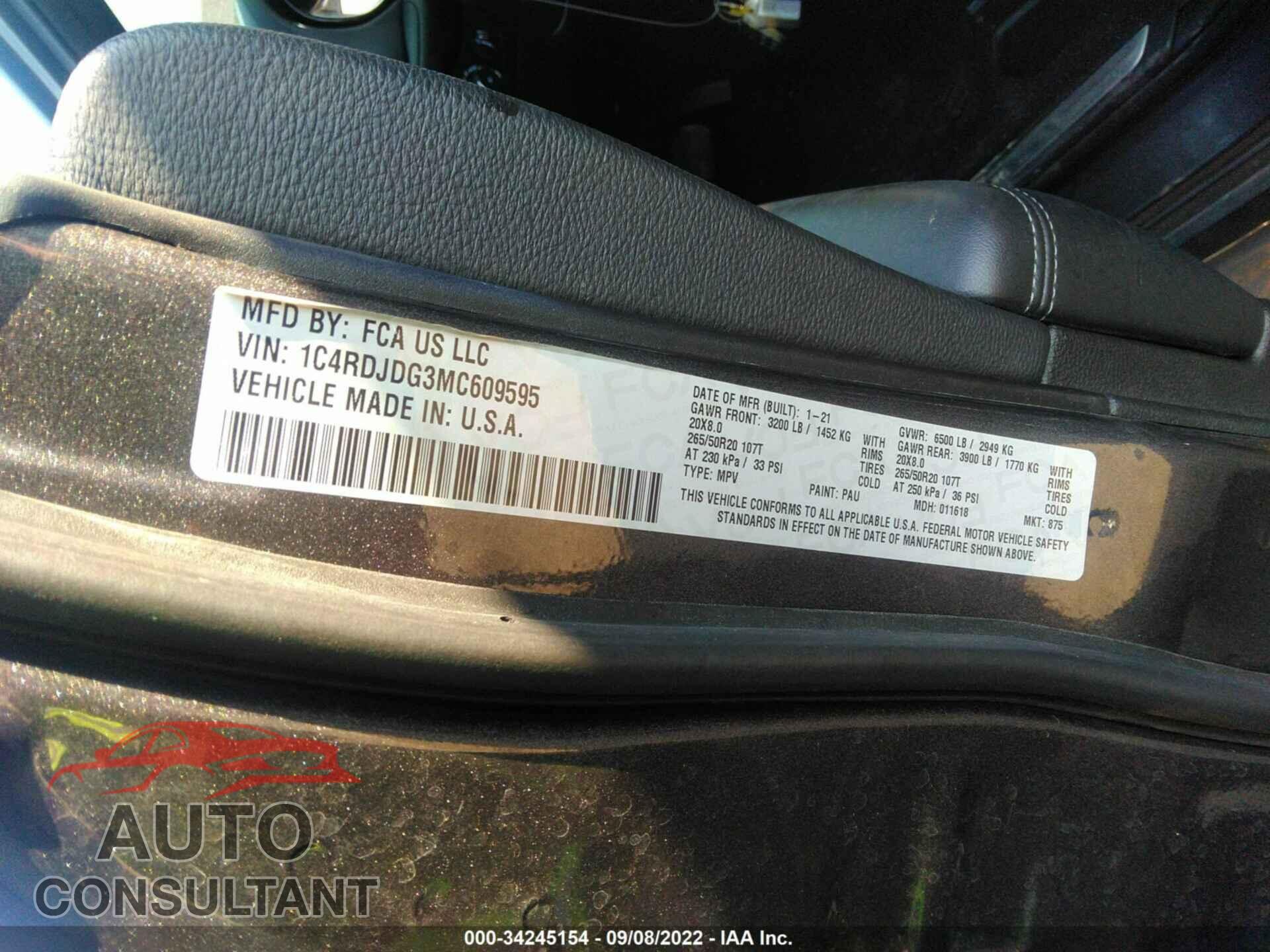 DODGE DURANGO 2021 - 1C4RDJDG3MC609595