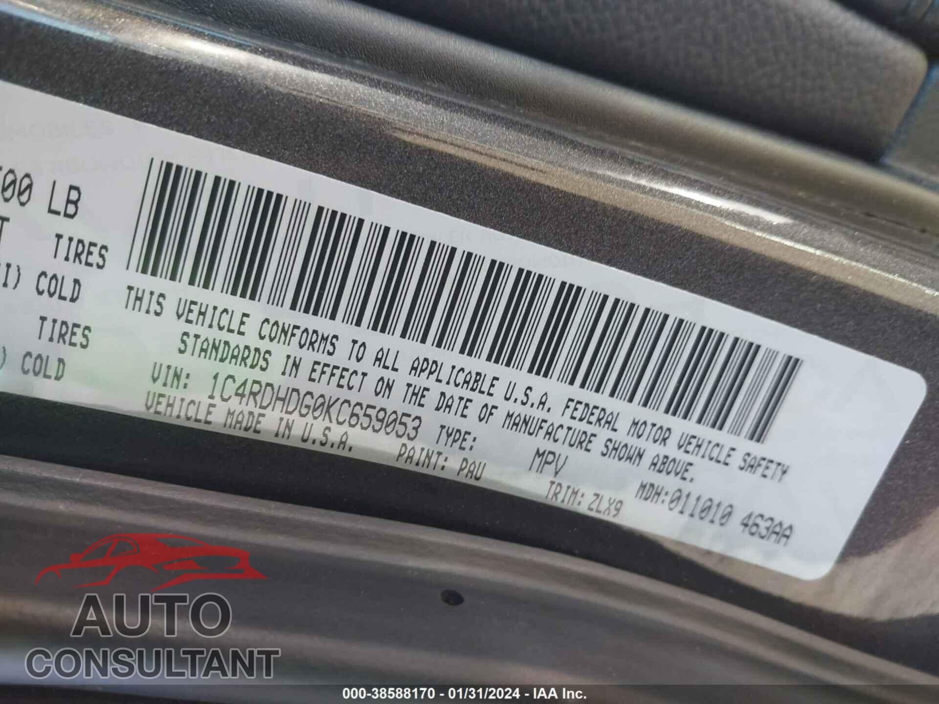 DODGE DURANGO 2019 - 1C4RDHDG0KC659053