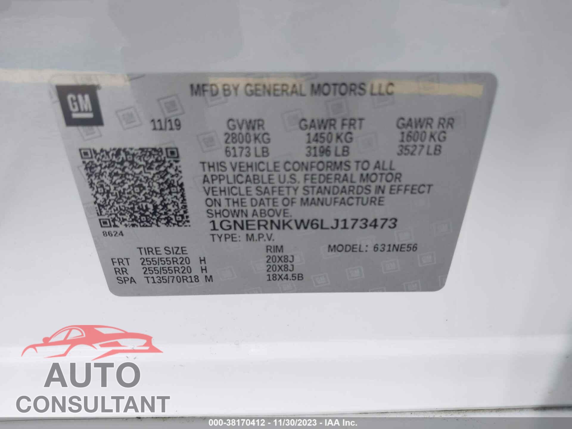 CHEVROLET TRAVERSE 2020 - 1GNERNKW6LJ173473