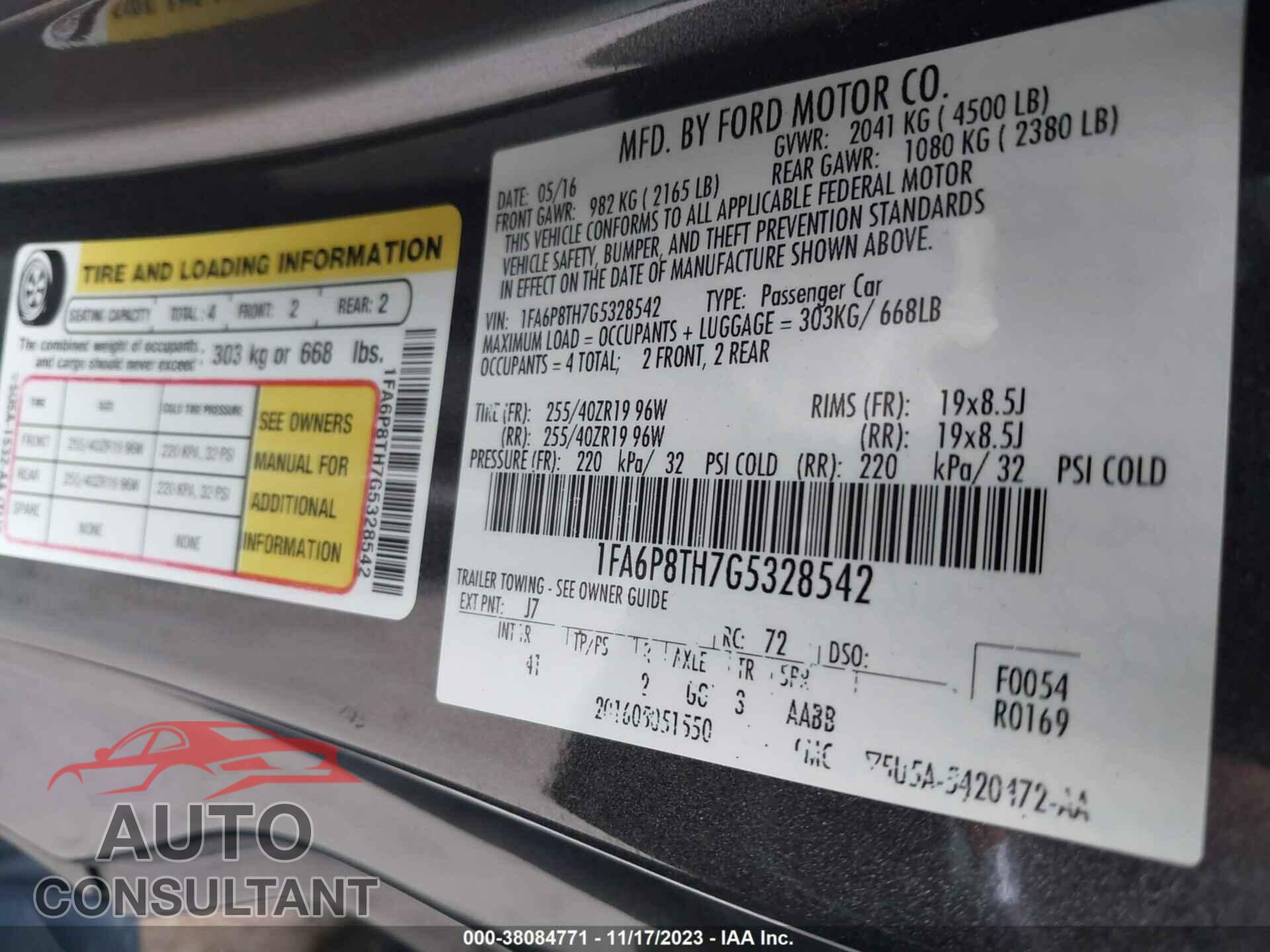 FORD MUSTANG 2016 - 1FA6P8TH7G5328542