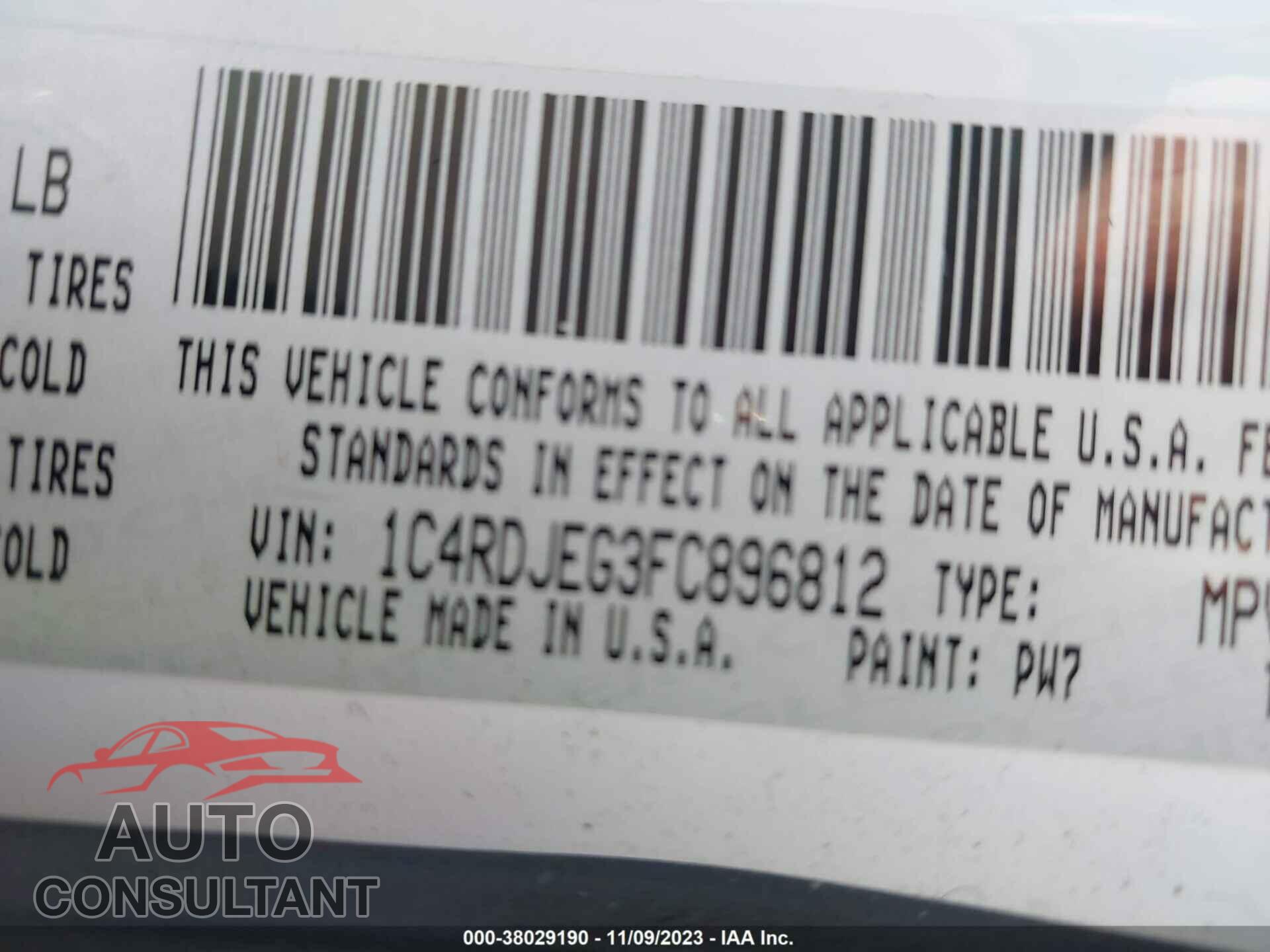 DODGE DURANGO 2015 - 1C4RDJEG3FC896812