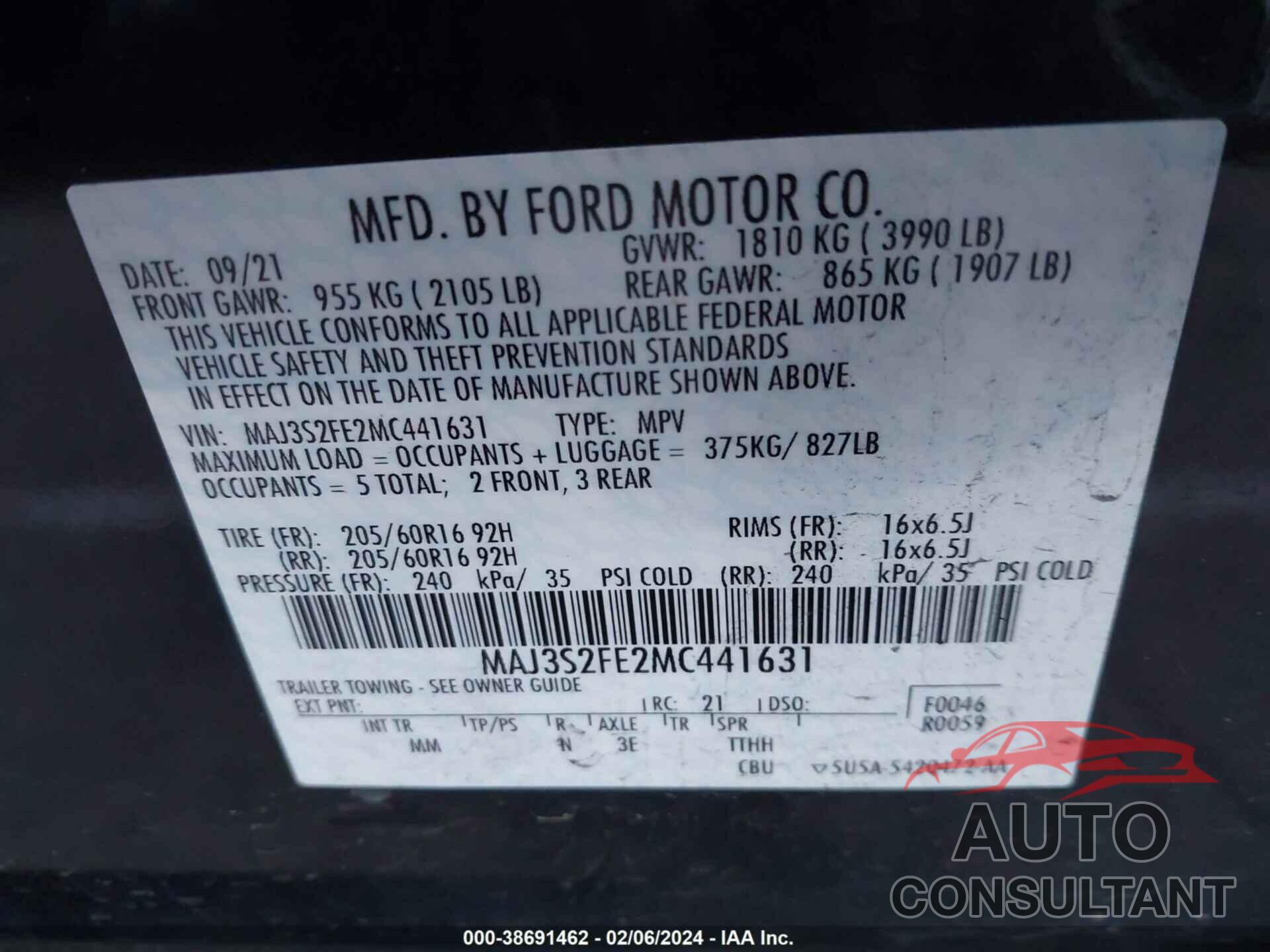 FORD ECOSPORT 2021 - MAJ3S2FE2MC441631