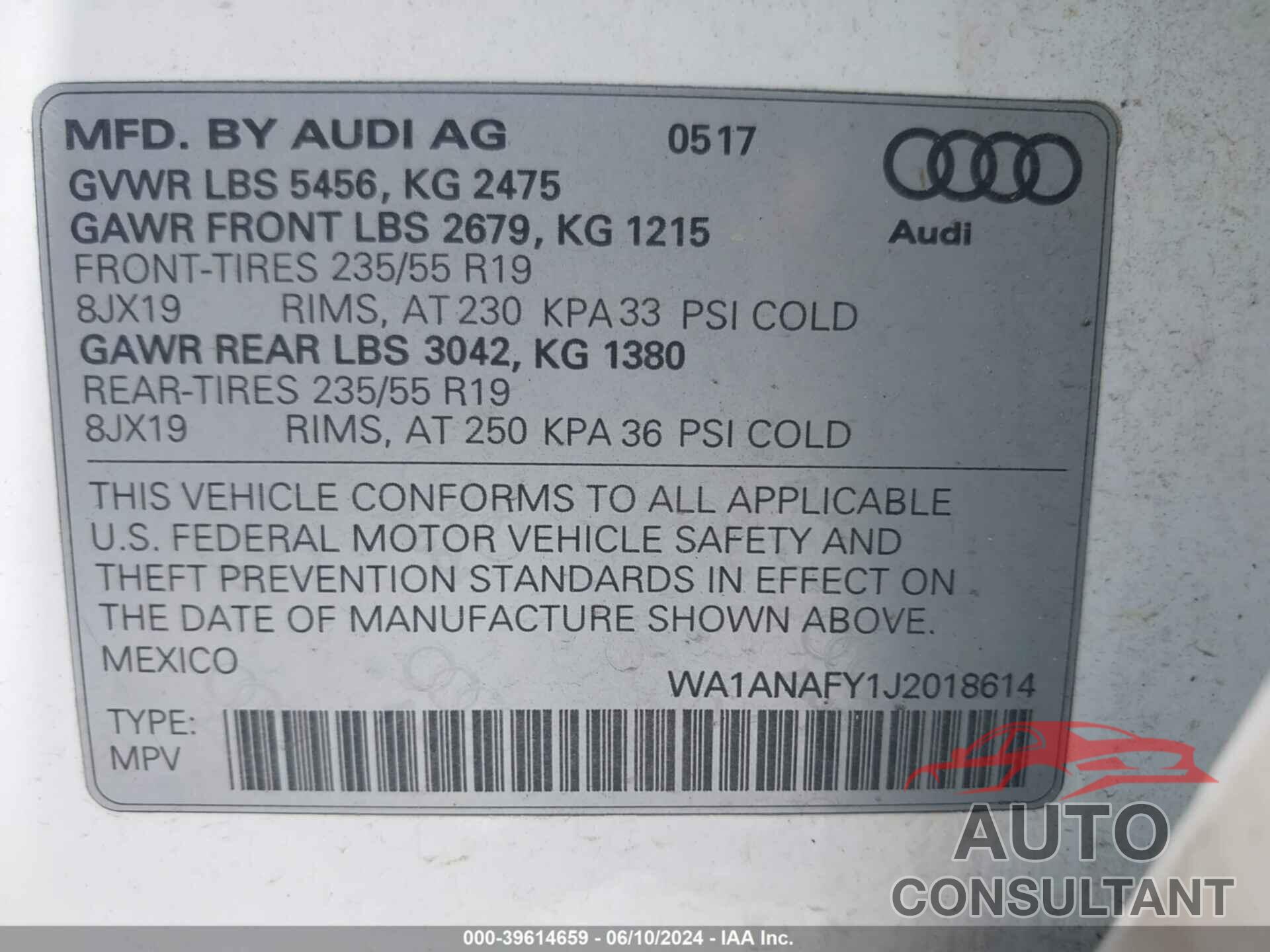 AUDI Q5 2018 - WA1ANAFY1J2018614