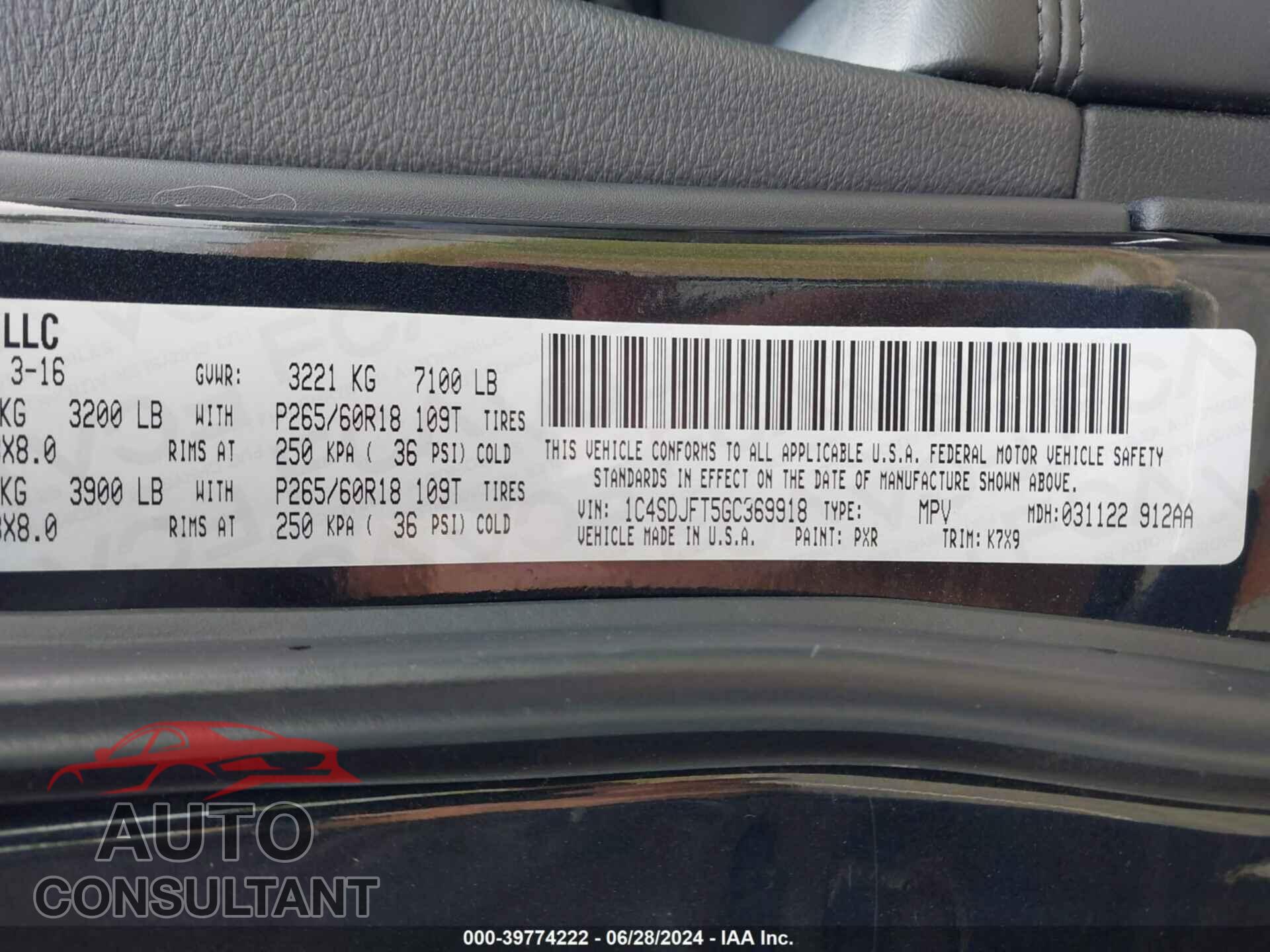 DODGE DURANGO 2016 - 1C4SDJFT5GC369918